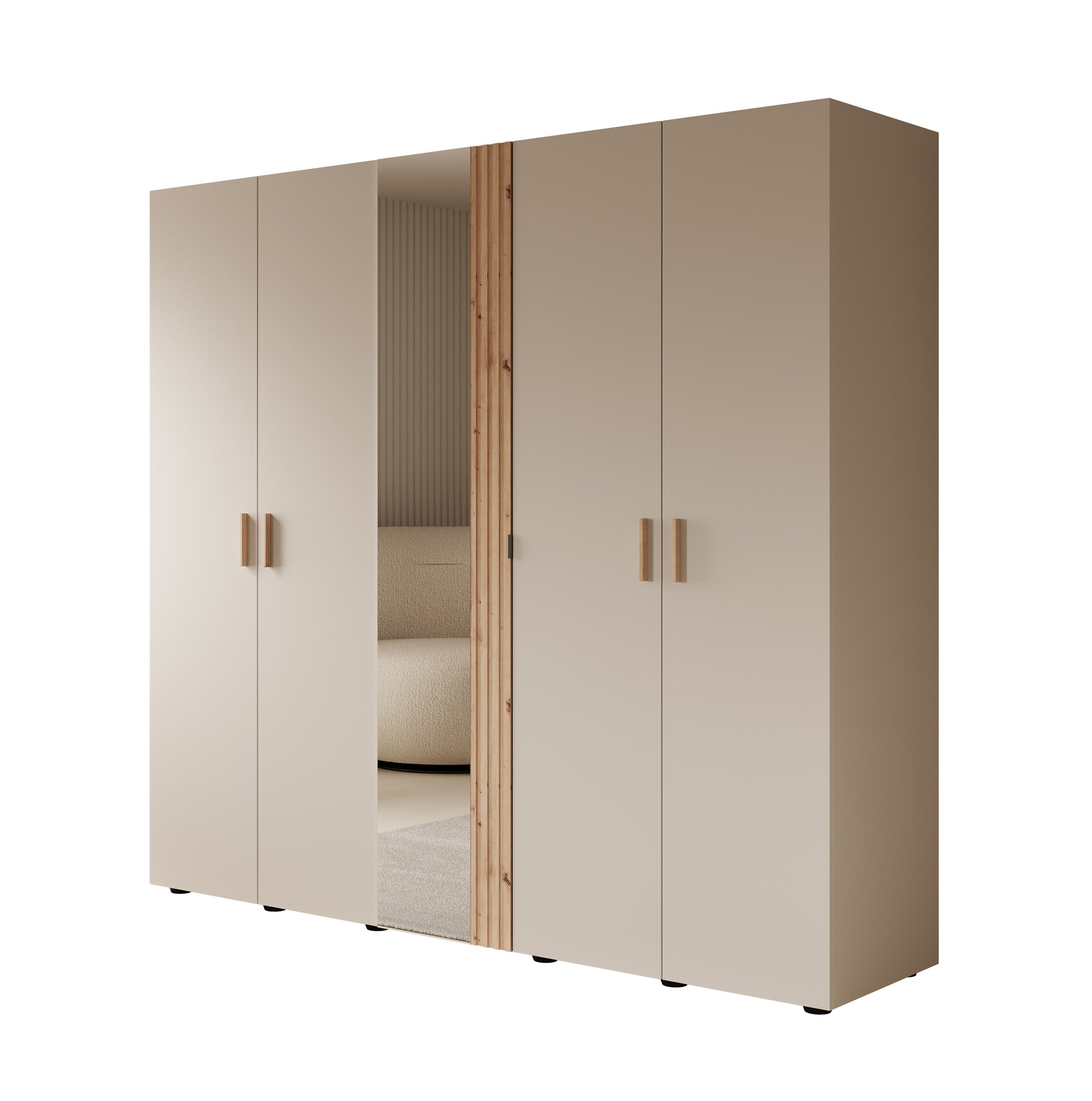 Bahia - Kledingkast 5-deurs - Beige - 224x56x207 cm
