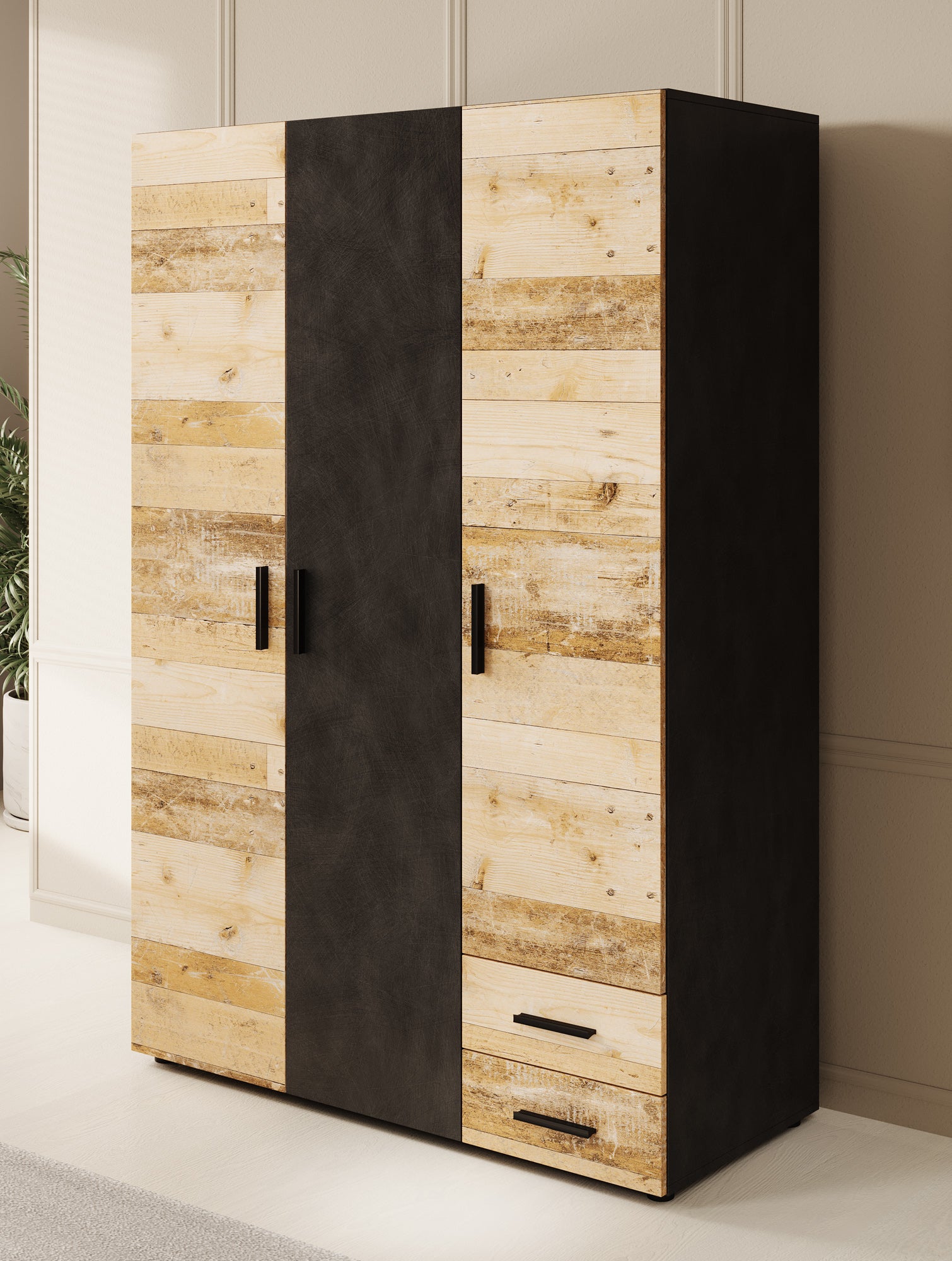 Bellini - Kledingkast 3-deurs - Licht old wood - 120x51x177 cm