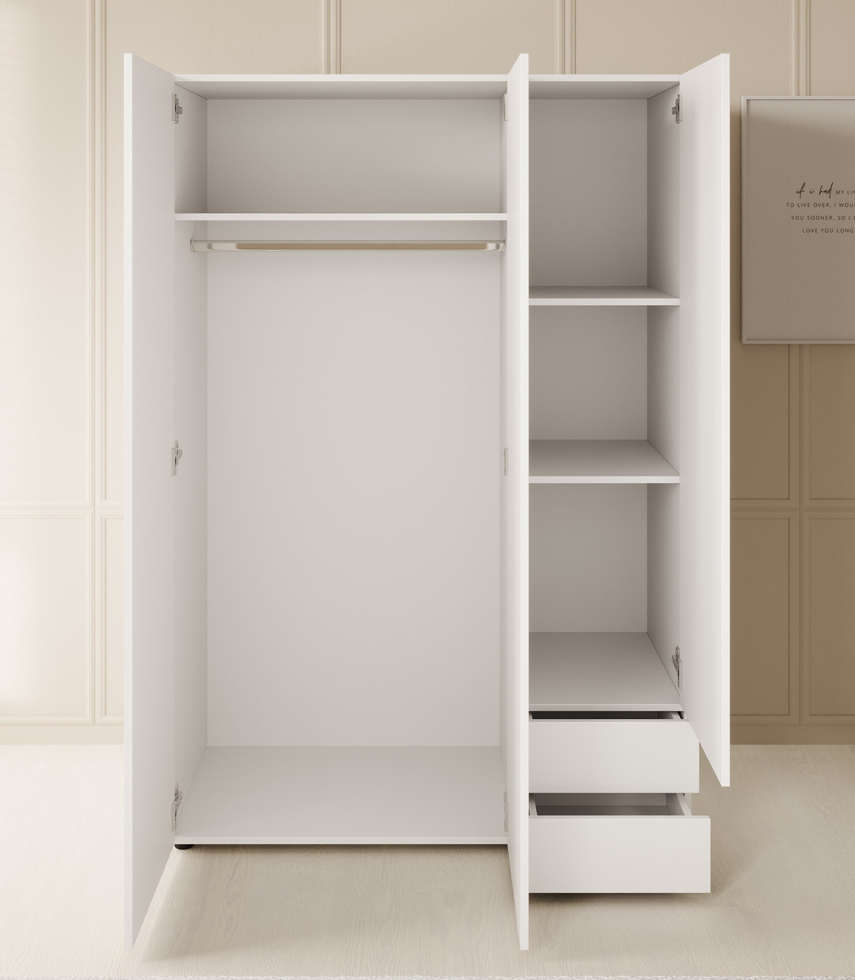 Bellini - Kledingkast 3-deurs - Wit - 120x51x177 cm