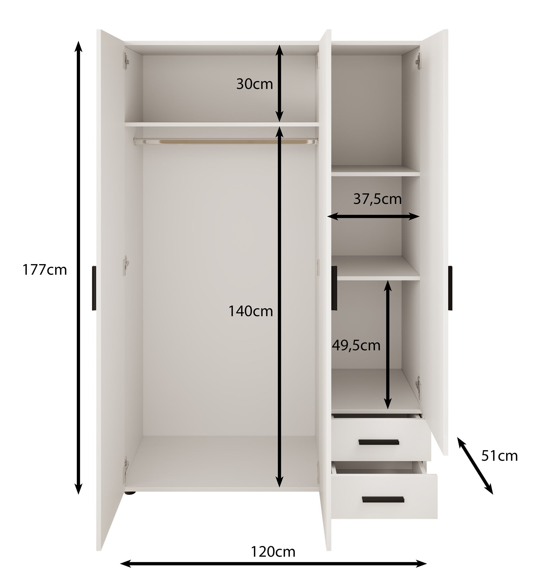 Bellini - Kledingkast 3-deurs - Licht old wood - 120x51x177 cm