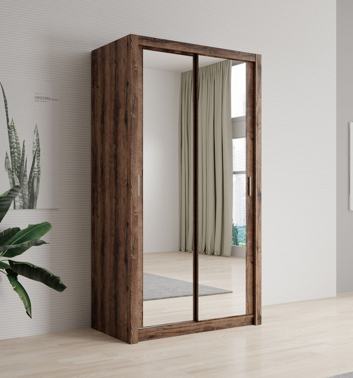 Blake - Kledingkast met schuifdeuren - Donker eiken - 120x62x215 cm