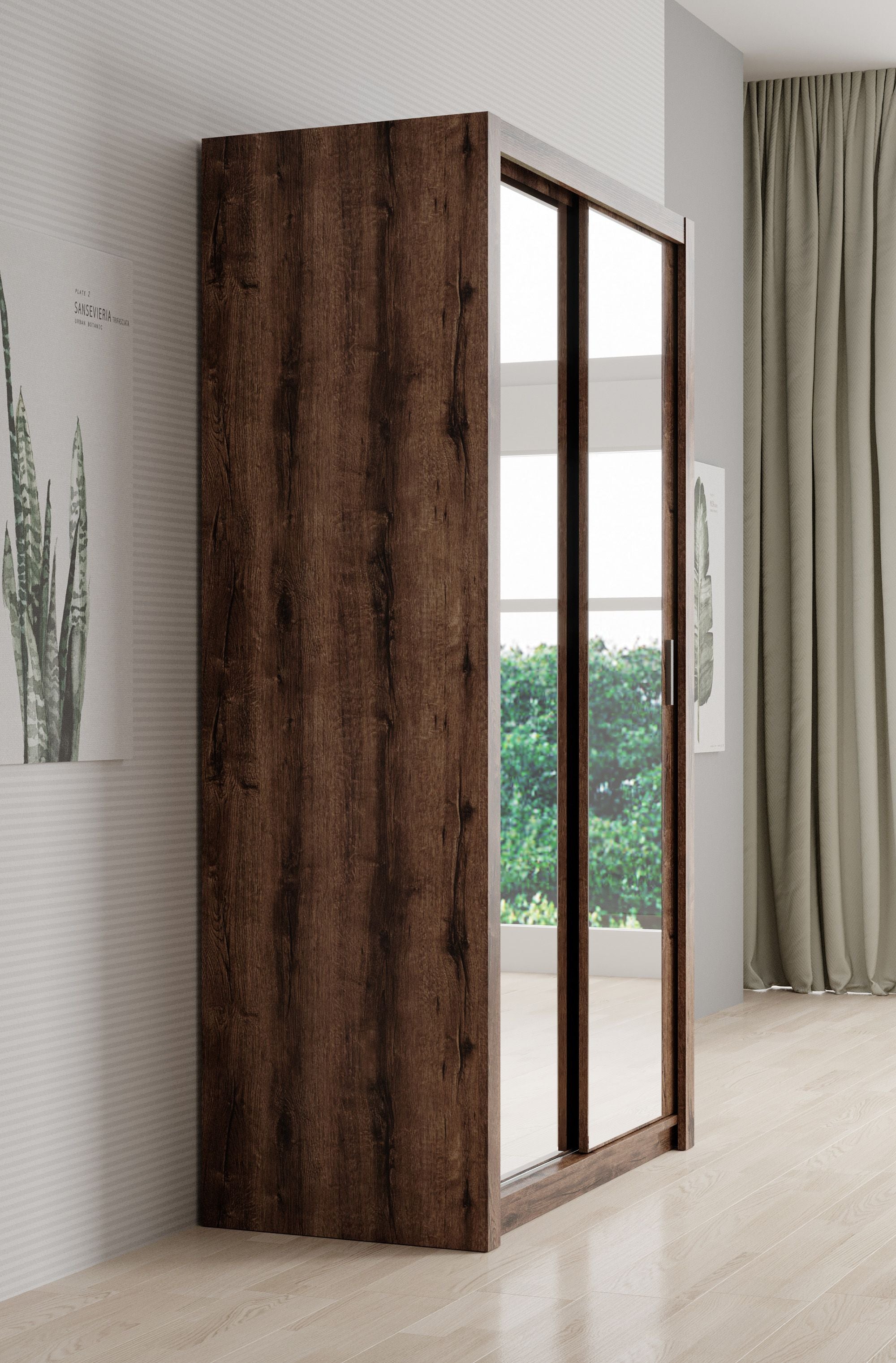 Blake - Kledingkast met schuifdeuren - Donker eiken - 120x62x215 cm