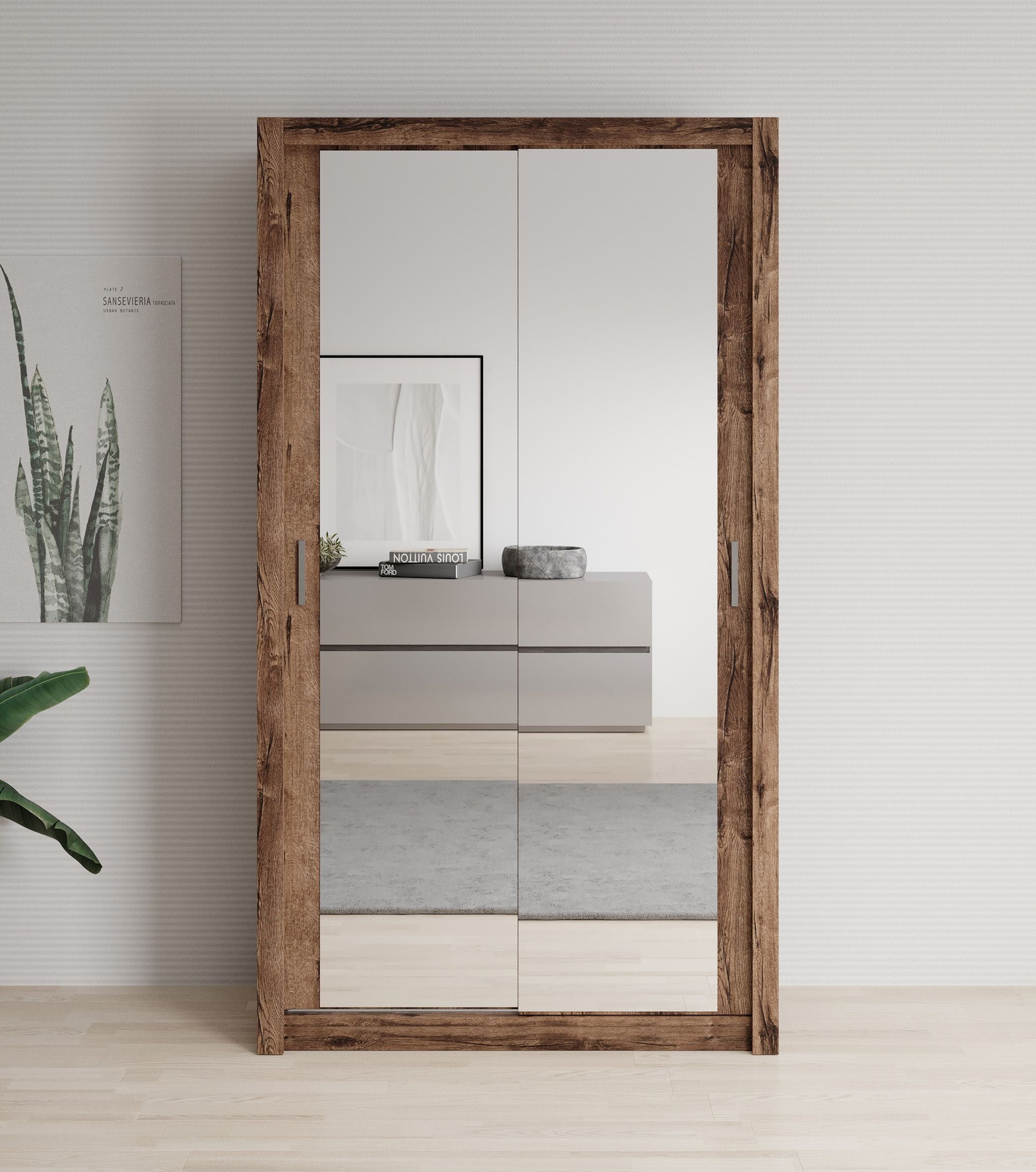 Blake - Kledingkast met schuifdeuren - Donker eiken - 120x62x215 cm