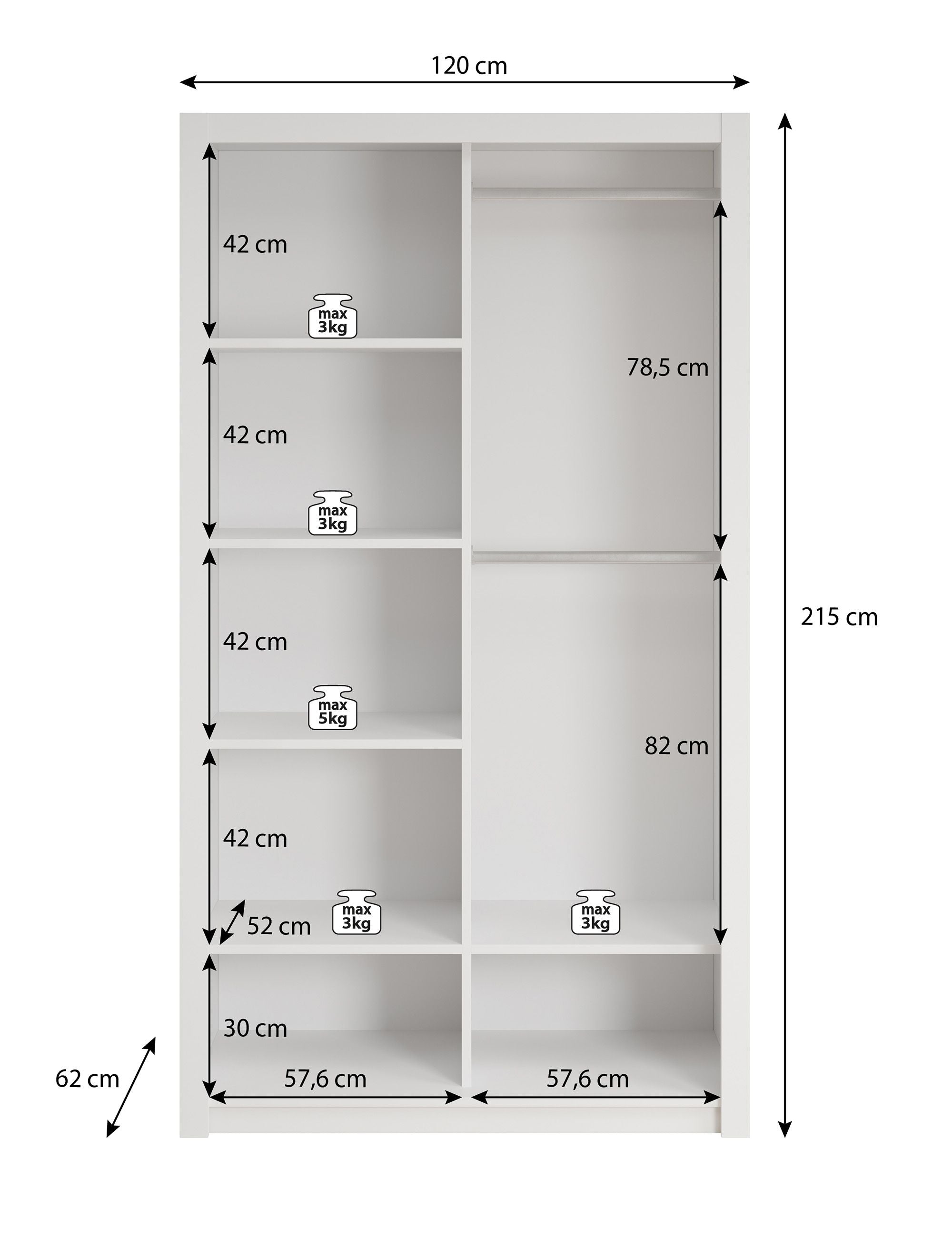Blake - Kledingkast met schuifdeuren - Donker eiken - 120x62x215 cm