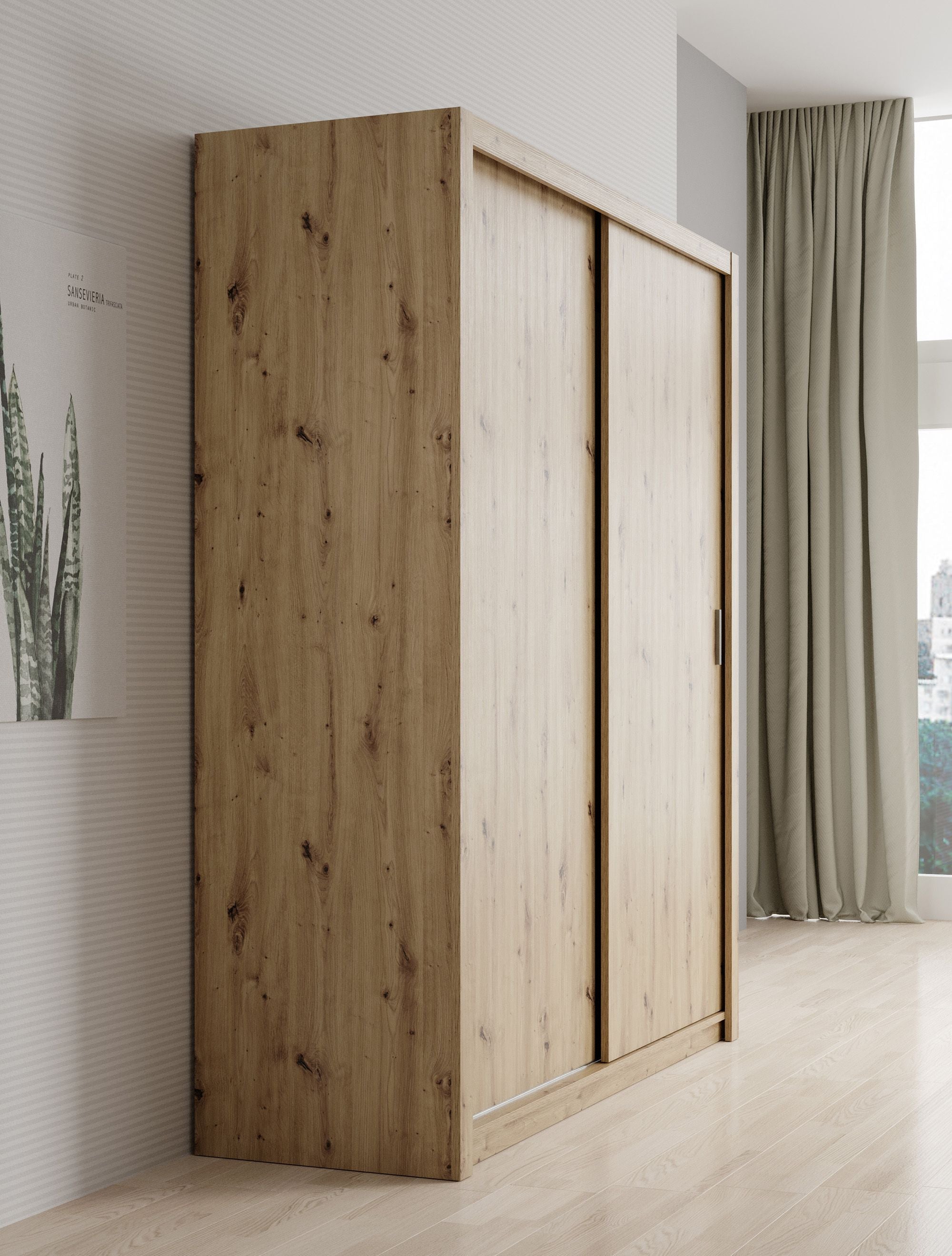 Blake - Kledingkast met schuifdeuren - Eiken - 180x62x215 cm