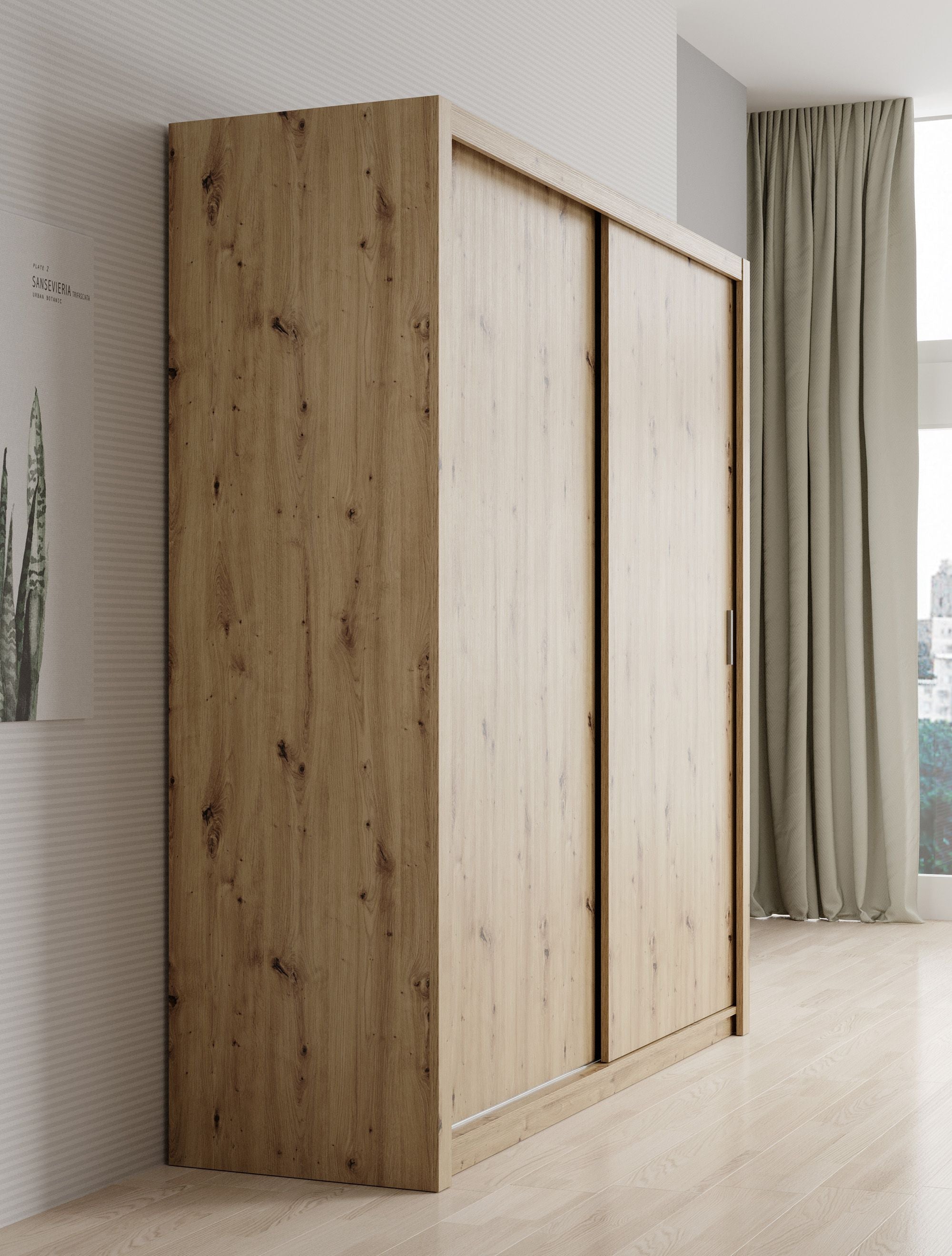 Blake - Kledingkast met schuifdeuren - Eiken - 200x62x215 cm