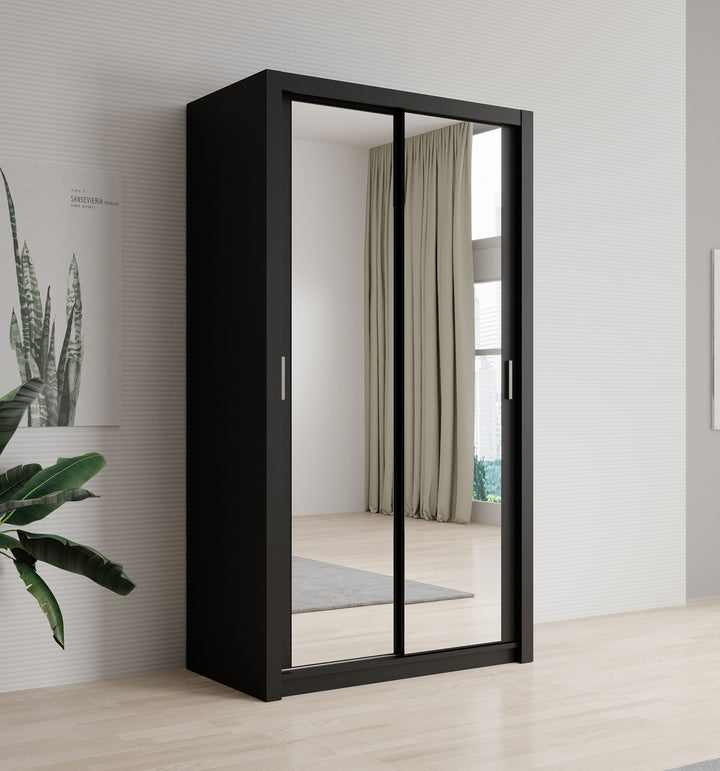 Blake - Kledingkast met spiegel - Zwart - 120x62x215 cm
