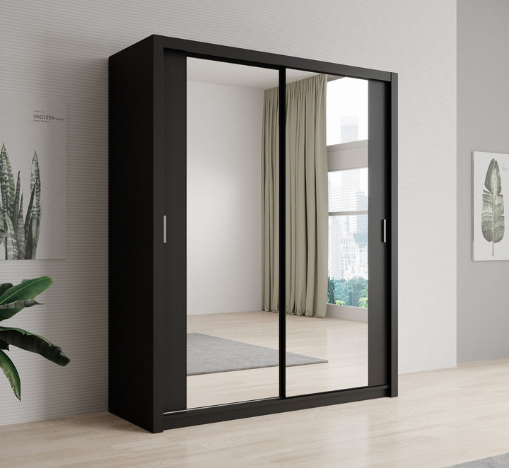 Blake - Kledingkast met spiegel - Zwart - 180x62x215 cm