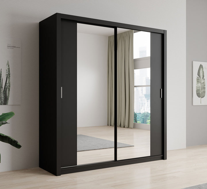Blake - Kledingkast met spiegel - Zwart - 200x62x215 cm