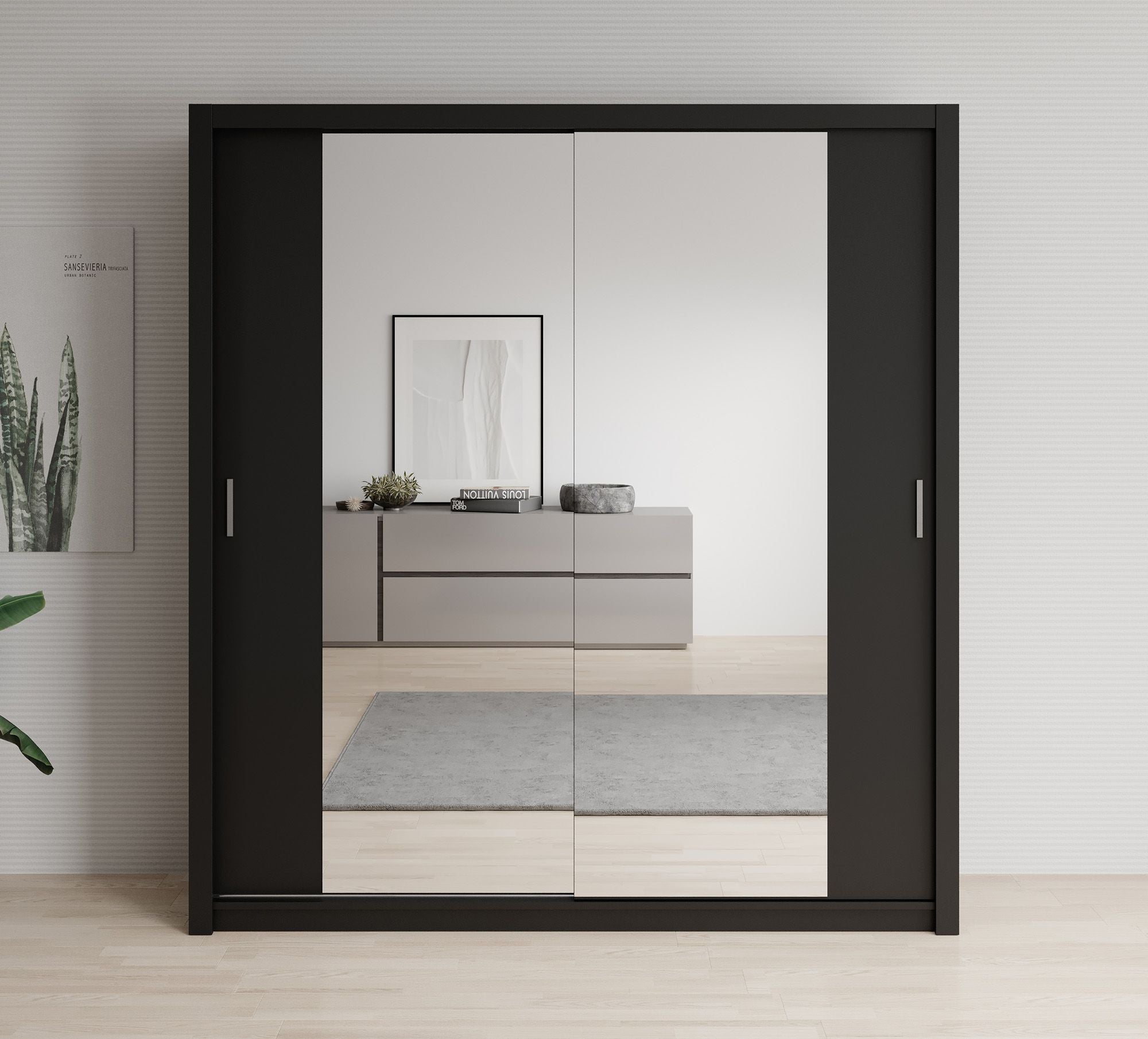 Blake - Kledingkast met spiegel - Zwart - 200x62x215 cm