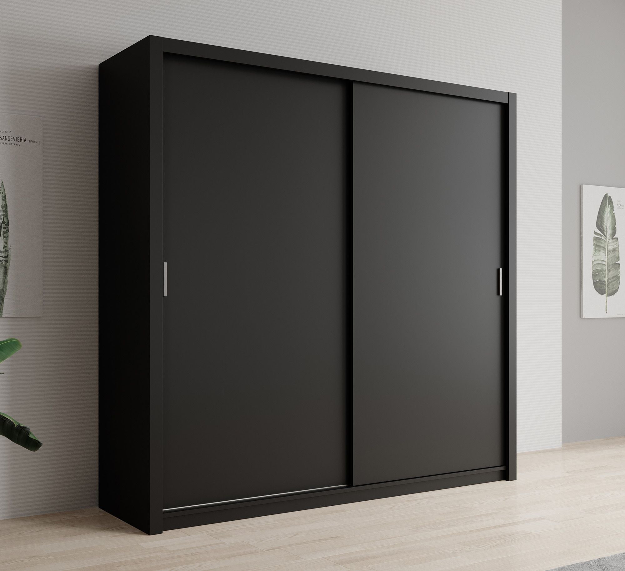 Blake - Kledingkast met schuifdeuren - Zwart - 220x62x215 cm