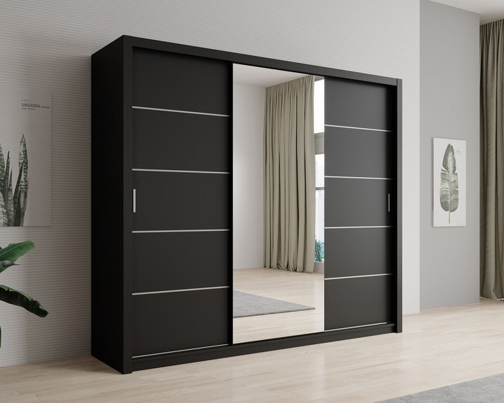 Blake - Kledingkast met schuifdeuren - Zwart - 250x62x215 cm