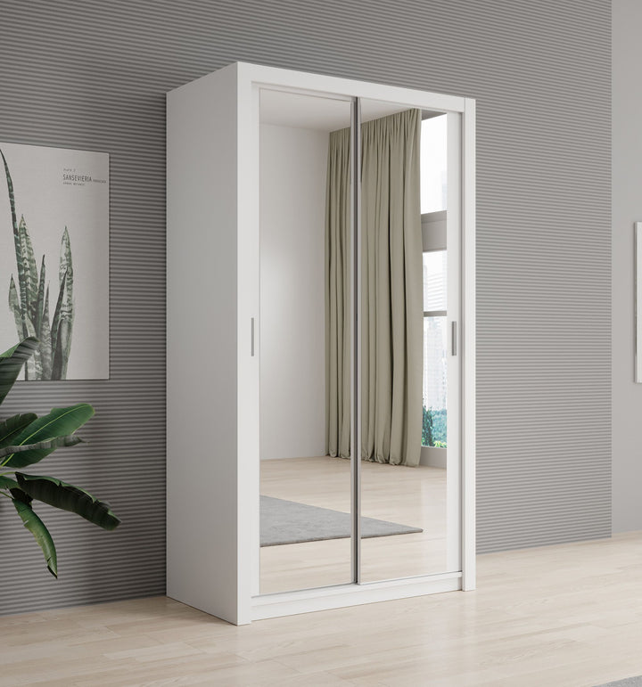 Blake - Kledingkast met spiegel - Wit - 120x62x215 cm