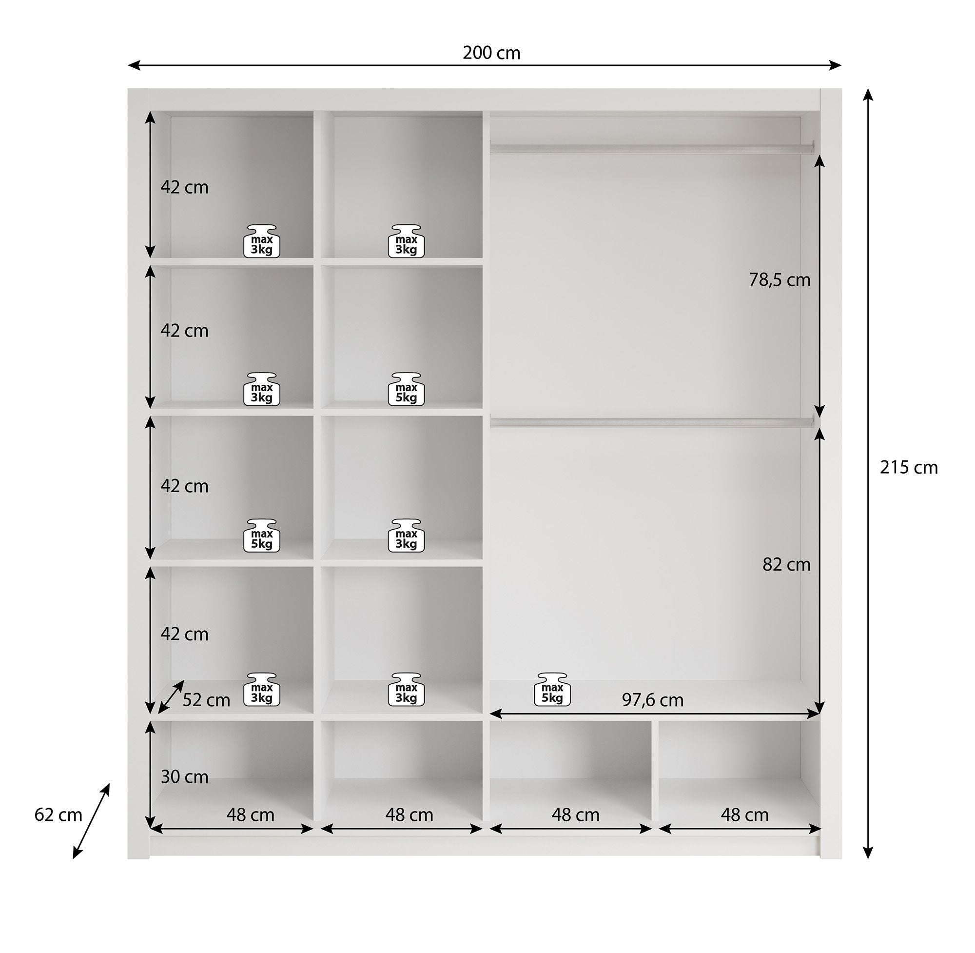Blake - Kledingkast met schuifdeuren - Eiken - 200x62x215 cm