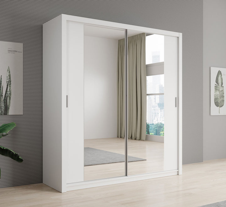 Blake - Kledingkast met spiegel - Wit - 200x62x215 cm