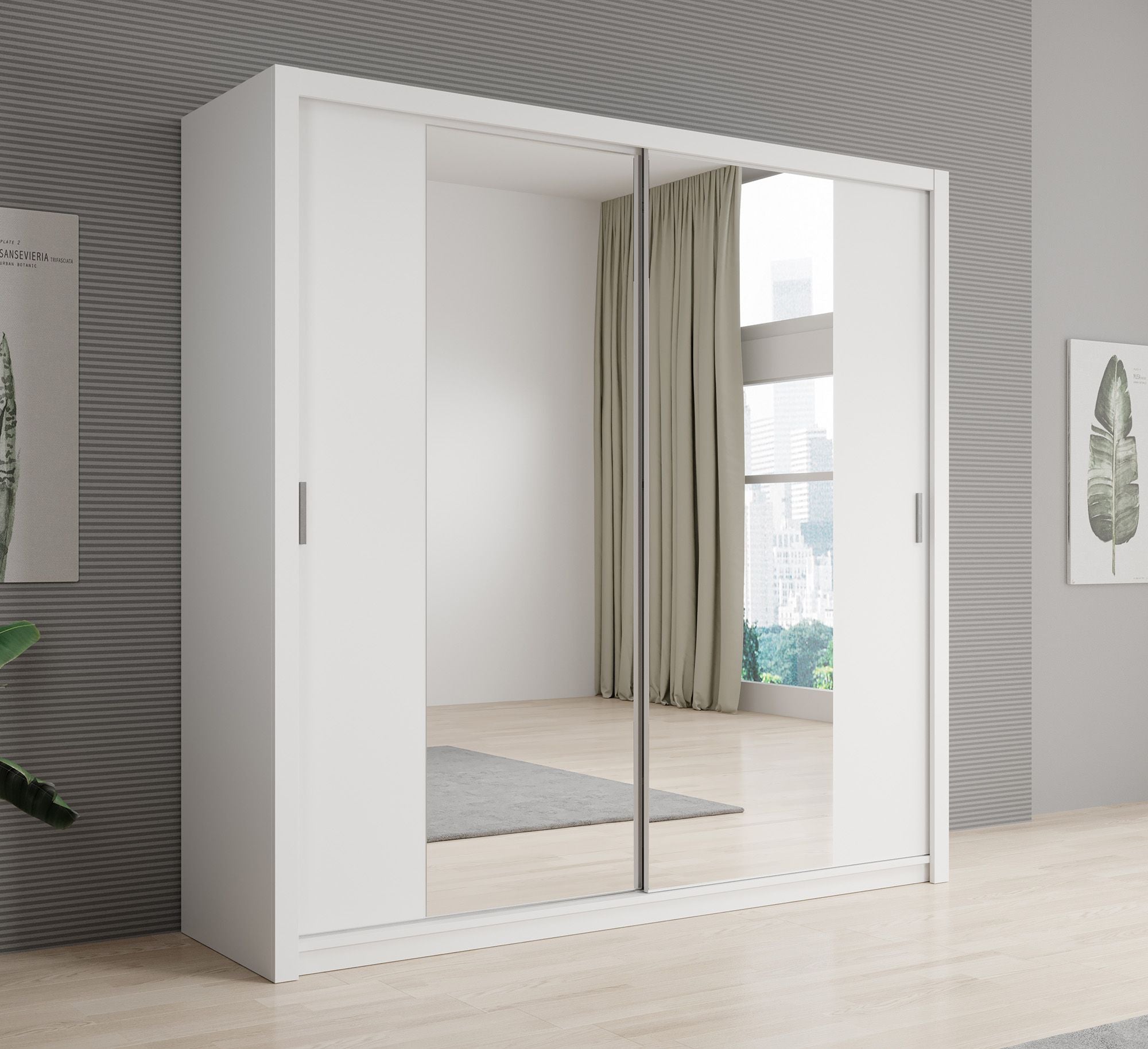 Blake - Kledingkast met spiegel - Wit - 220x62x215 cm