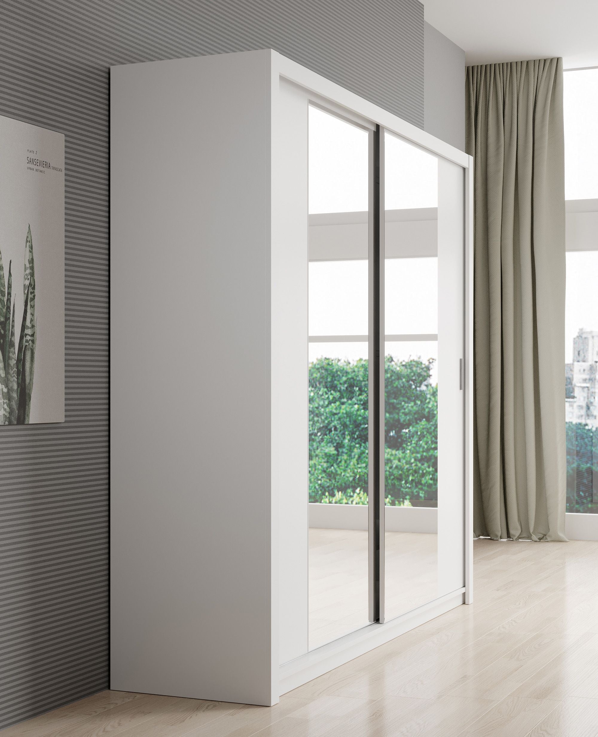 Blake - Kledingkast met spiegel - Wit - 220x62x215 cm