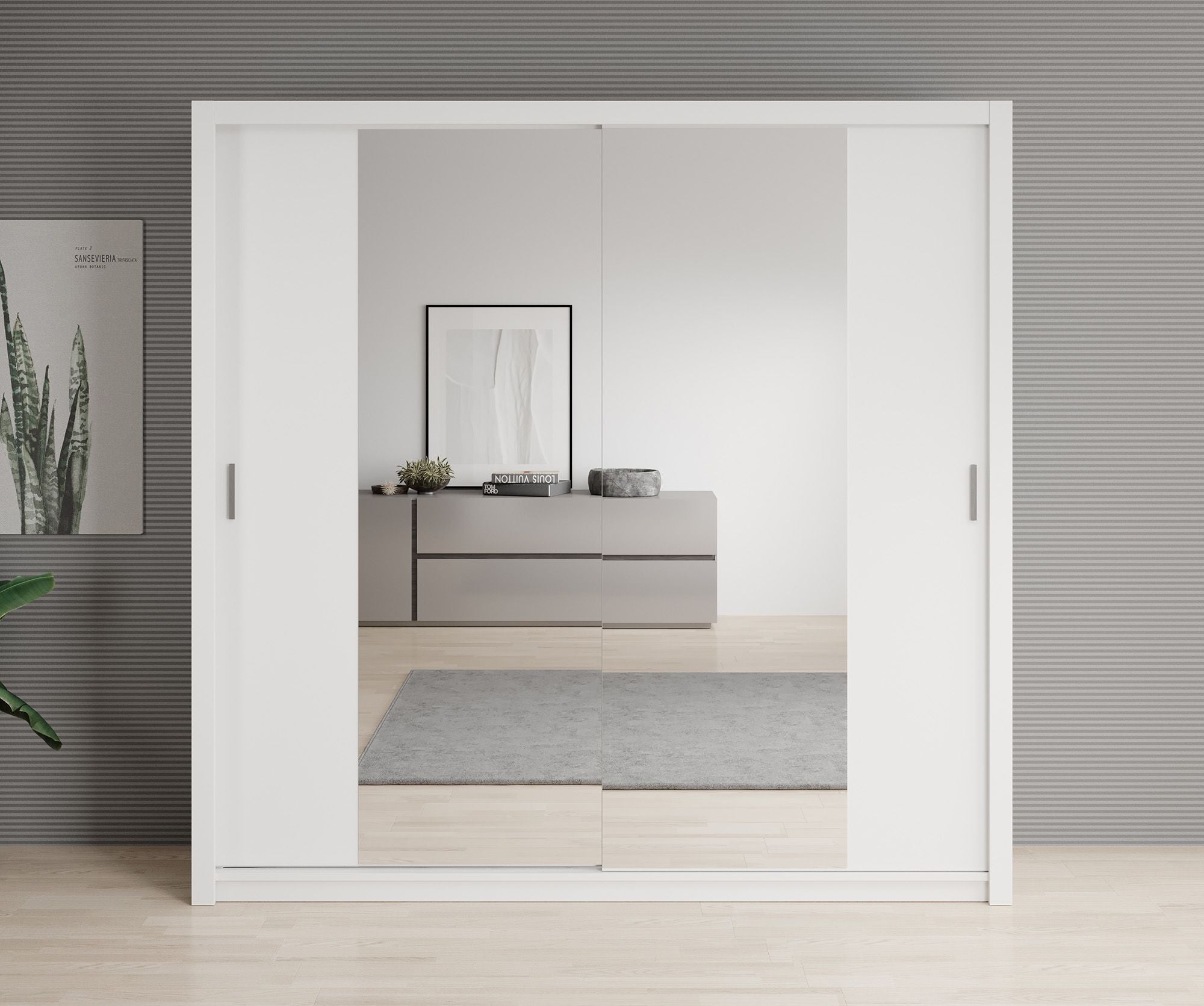 Blake - Kledingkast met spiegel - Wit - 220x62x215 cm