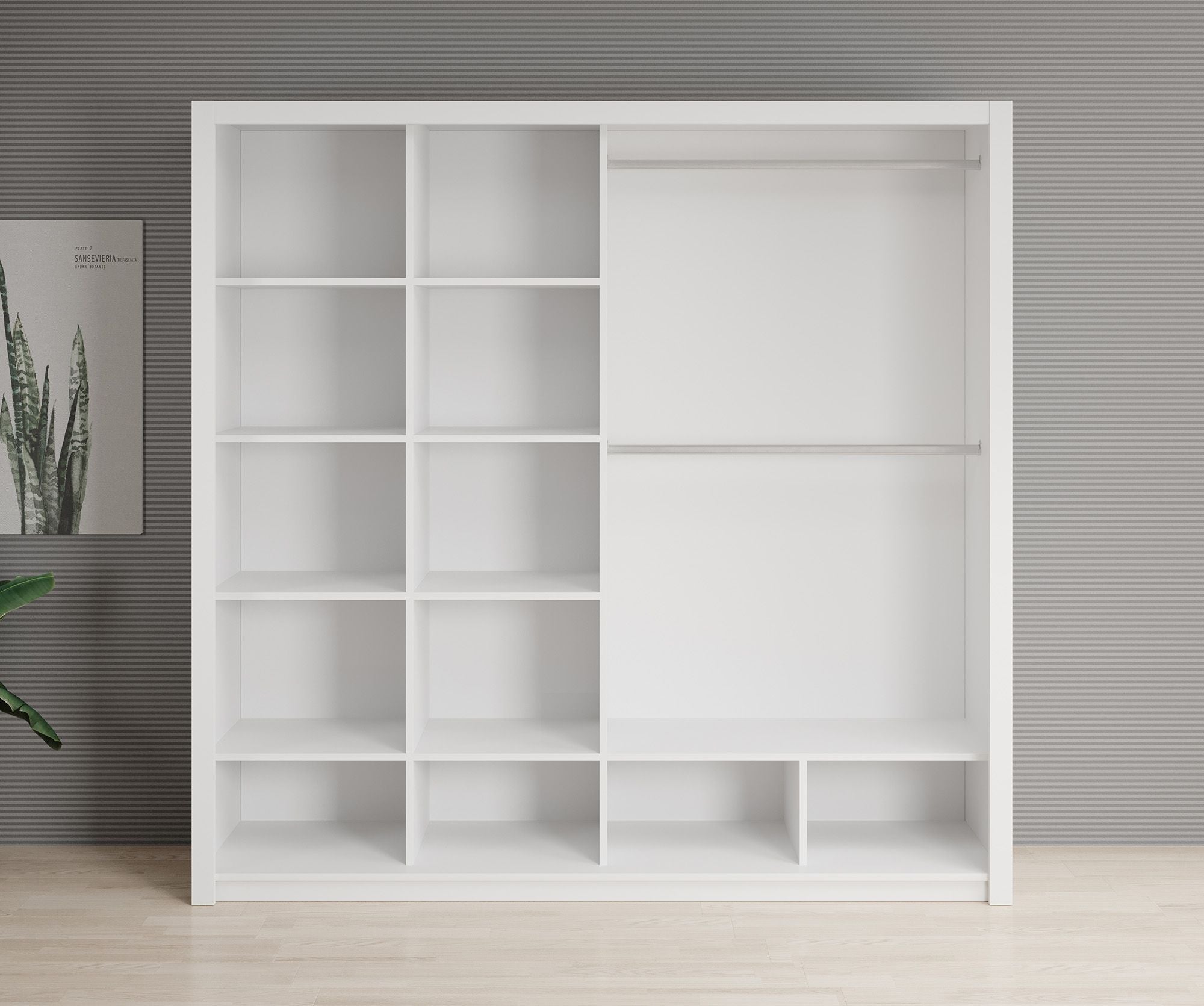 Blake - Kledingkast met spiegel - Wit - 220x62x215 cm