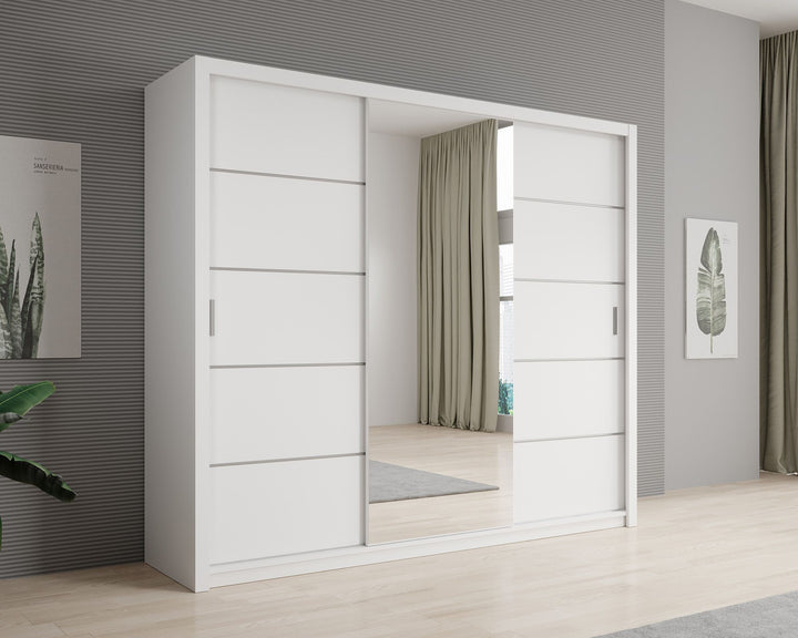 Blake - Kledingkast met schuifdeuren - Wit - 250x62x215 cm