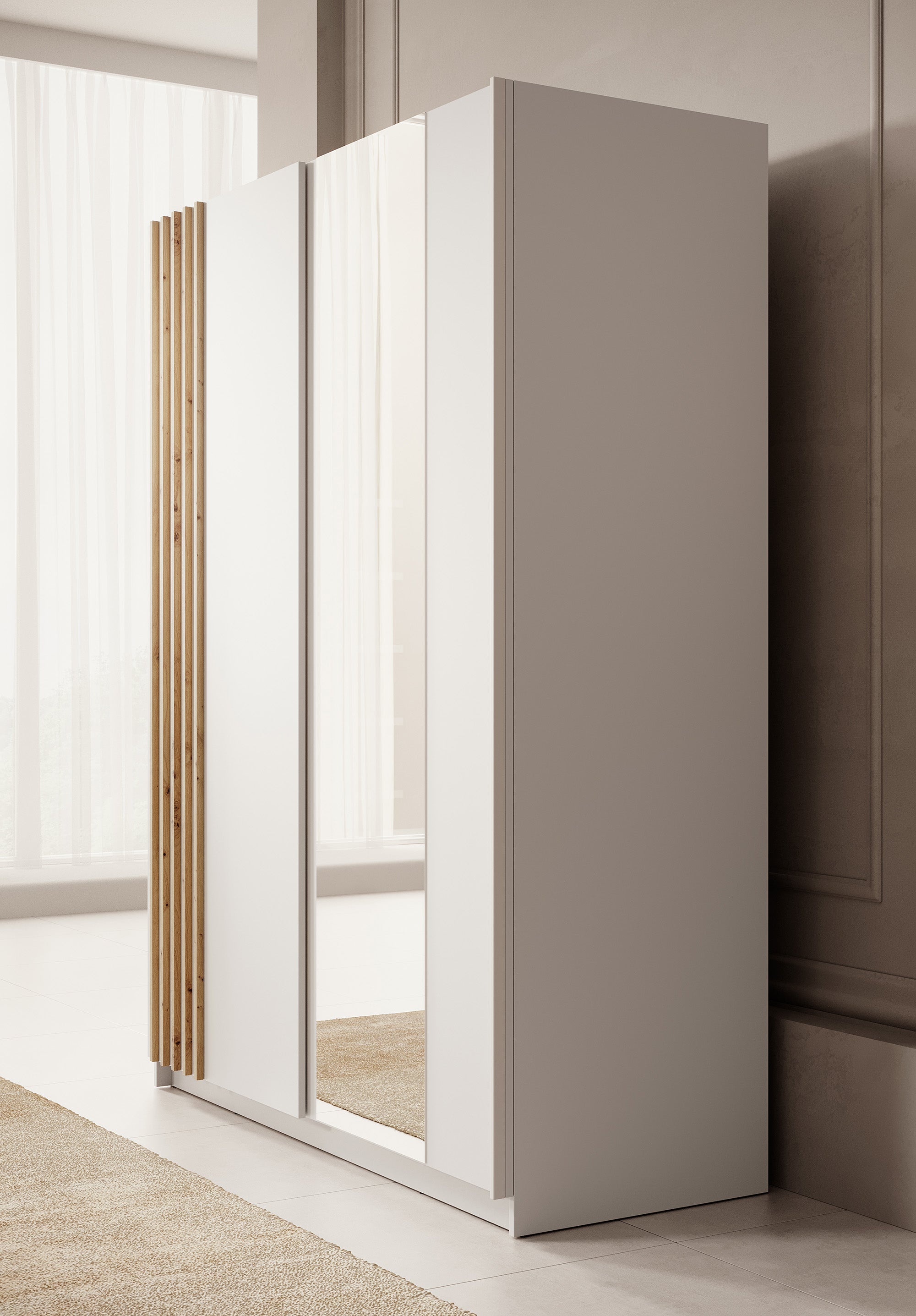Boets - Kledingkast met schuifdeuren - Wit/eiken - 150x64x199 cm