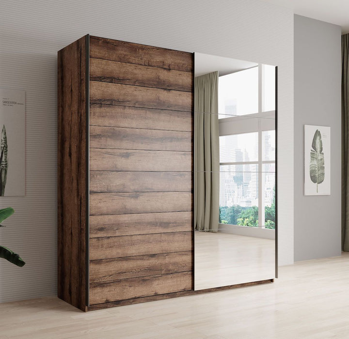 Brown - Kledingkast met schuifdeuren - Eiken - 180x57x210 cm