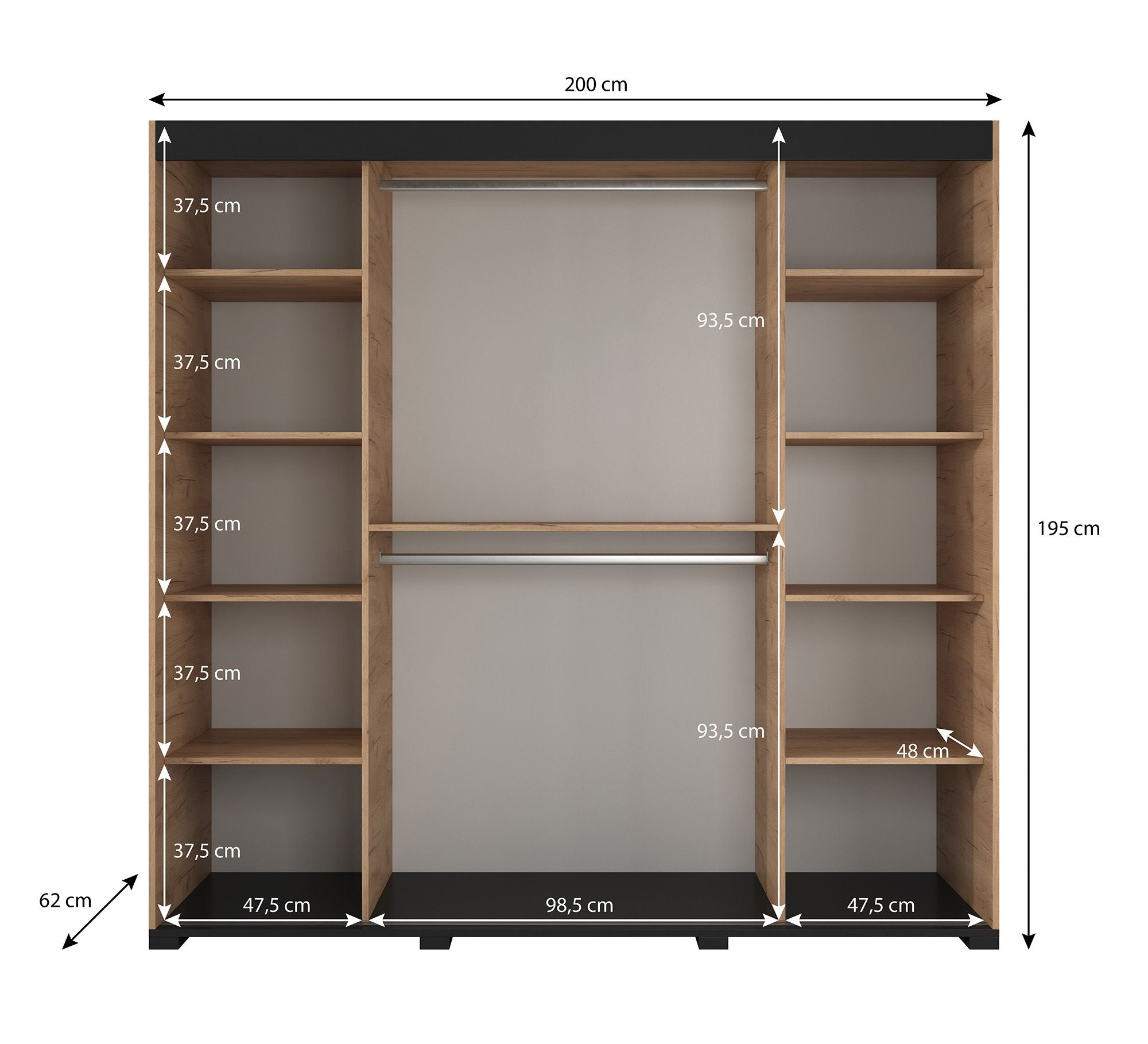 Cairo - Kledingkast met schuifdeuren - Eiken - 200x62x195 cm
