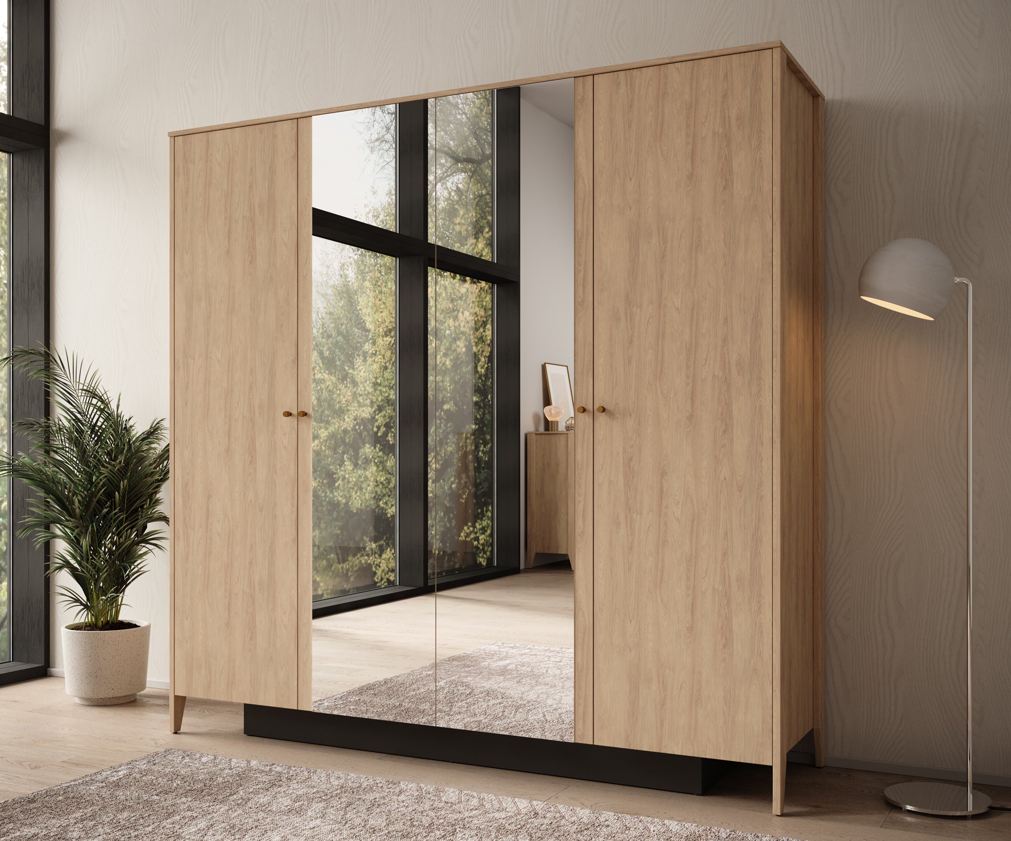 Cody - Kledingkast 4-deurs - Eiken - 220x60x216 cm