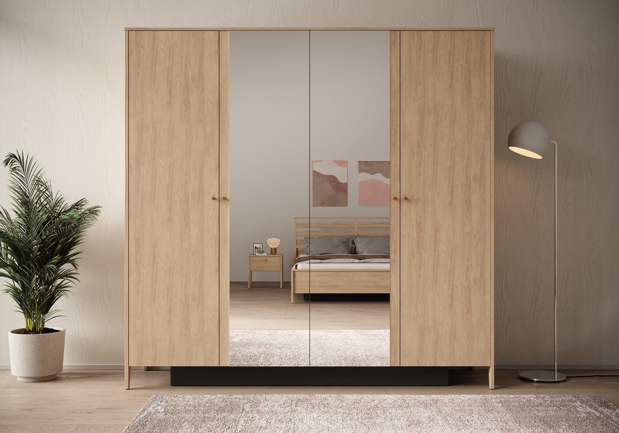 Cody - Kledingkast 4-deurs - Eiken - 220x60x216 cm