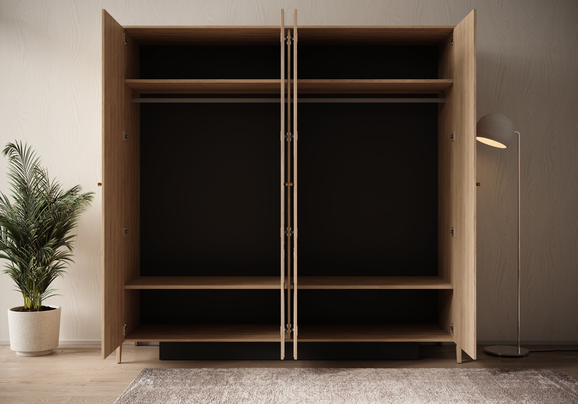 Cody - Kledingkast 4-deurs - Eiken - 220x60x216 cm