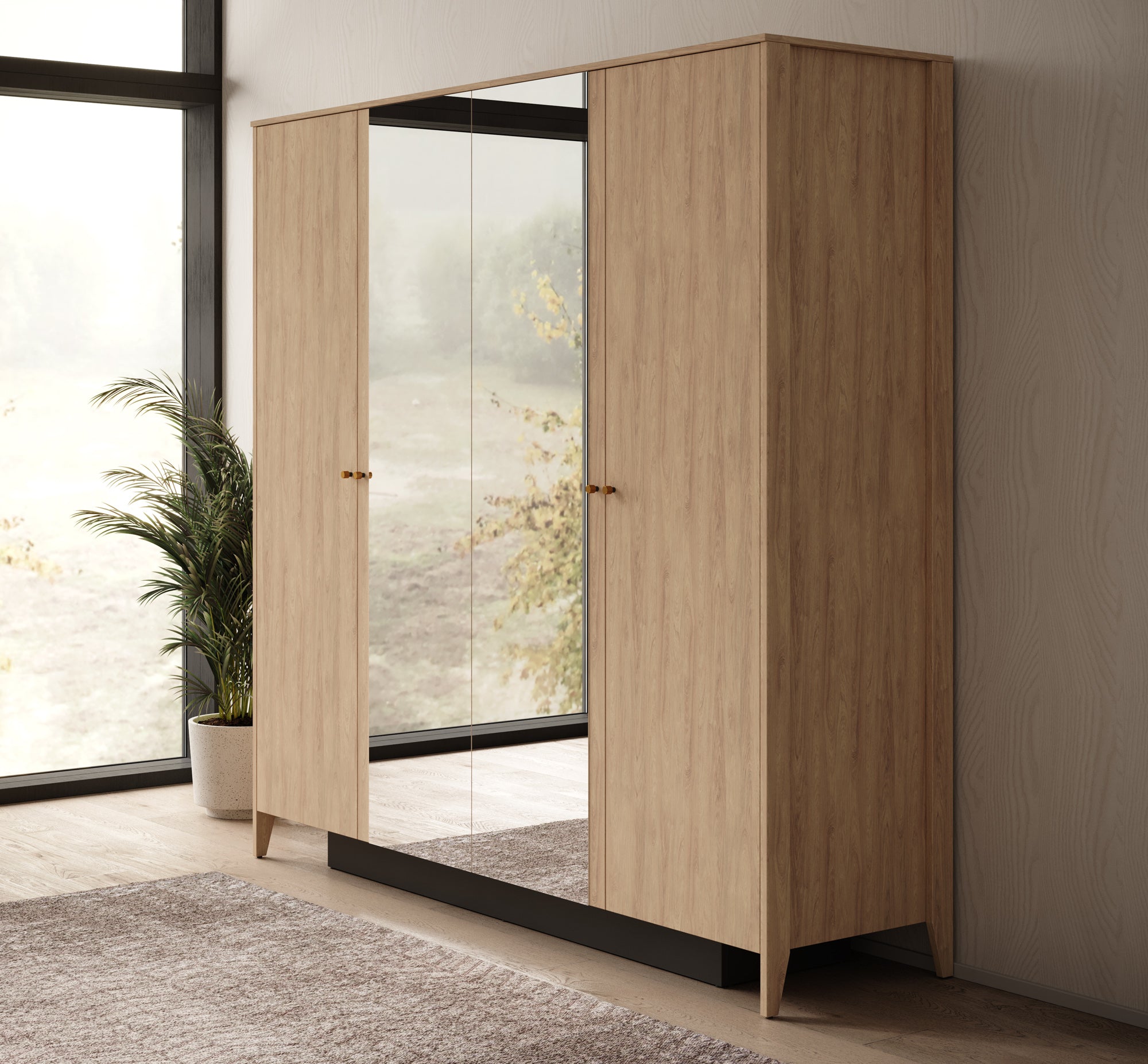 Cody - Kledingkast 4-deurs - Eiken - 220x60x216 cm