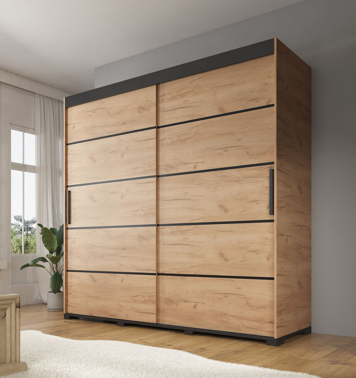 Crown - Kledingkast met schuifdeuren - Eiken - 200x62x195 cm