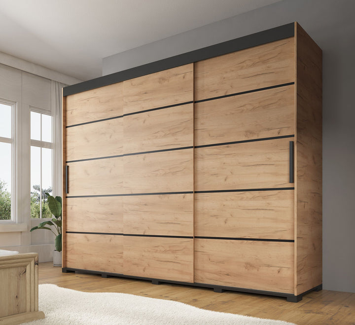 Crown - Kledingkast met schuifdeuren - Eiken - 250x62x195 cm