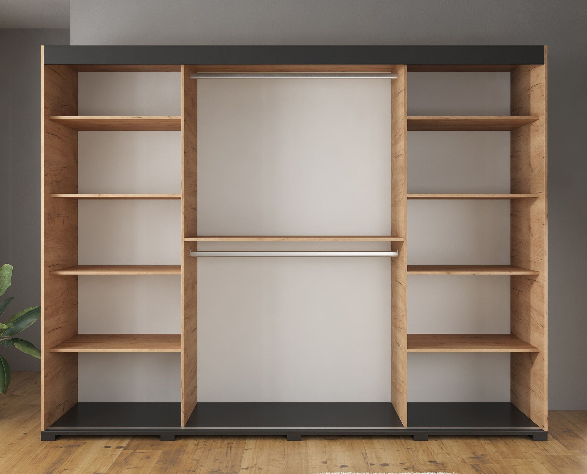 Crown - Kledingkast met schuifdeuren - Eiken - 250x62x195 cm