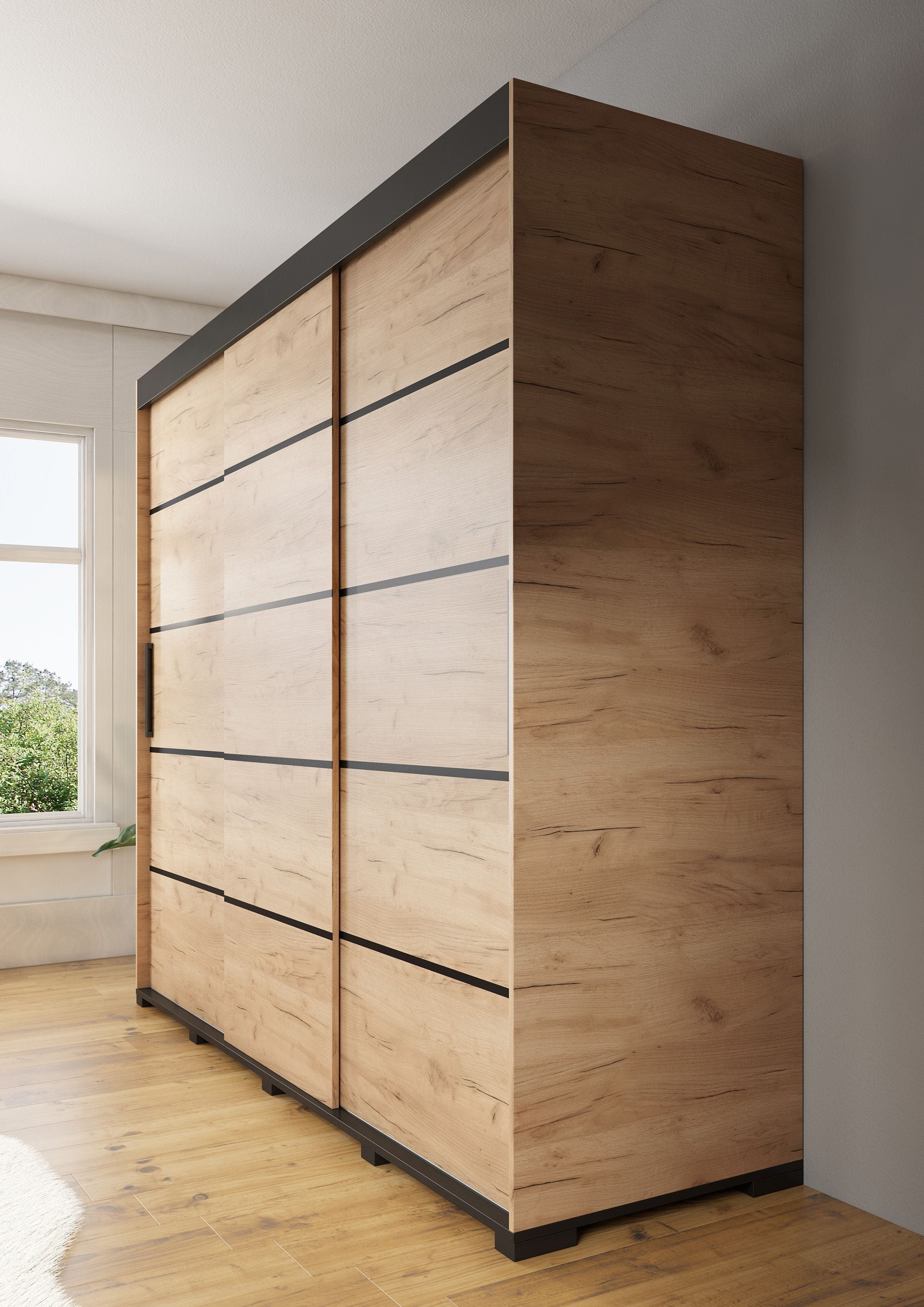 Crown - Kledingkast met schuifdeuren - Eiken - 250x62x195 cm