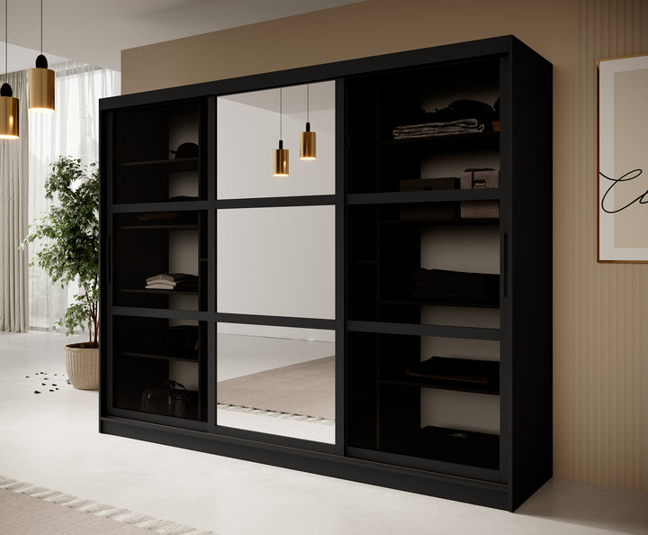 Davies - Kledingkast met schuifdeuren - Zwart - 250x62x200 cm