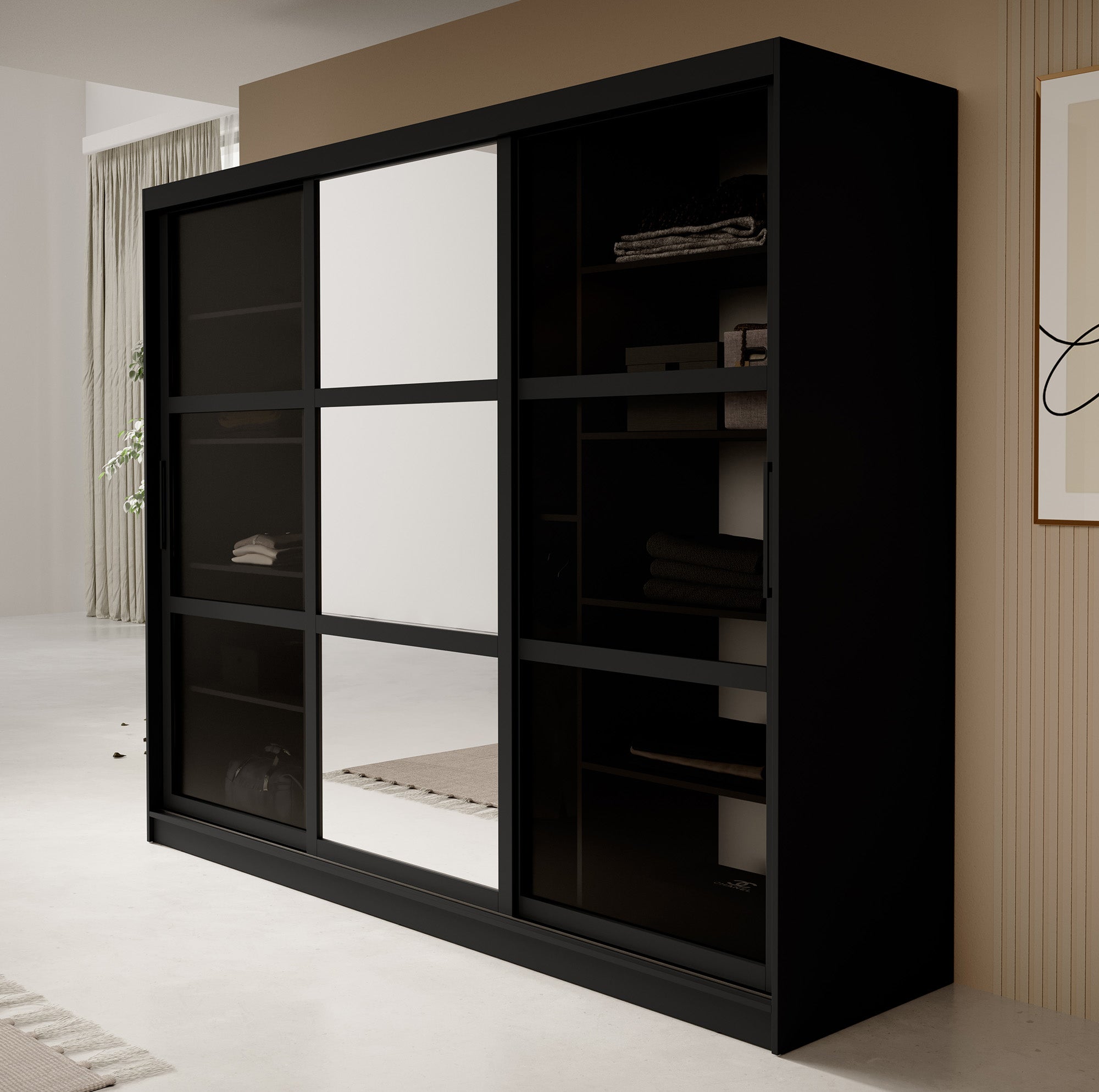 Davies - Kledingkast met schuifdeuren - Zwart - 250x62x200 cm