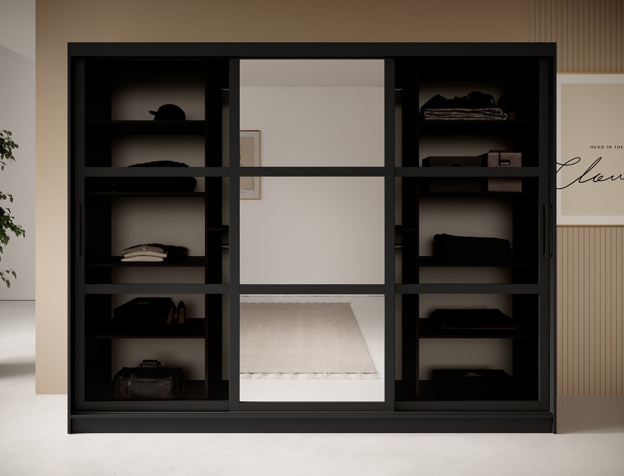 Davies - Kledingkast met schuifdeuren - Zwart - 250x62x200 cm