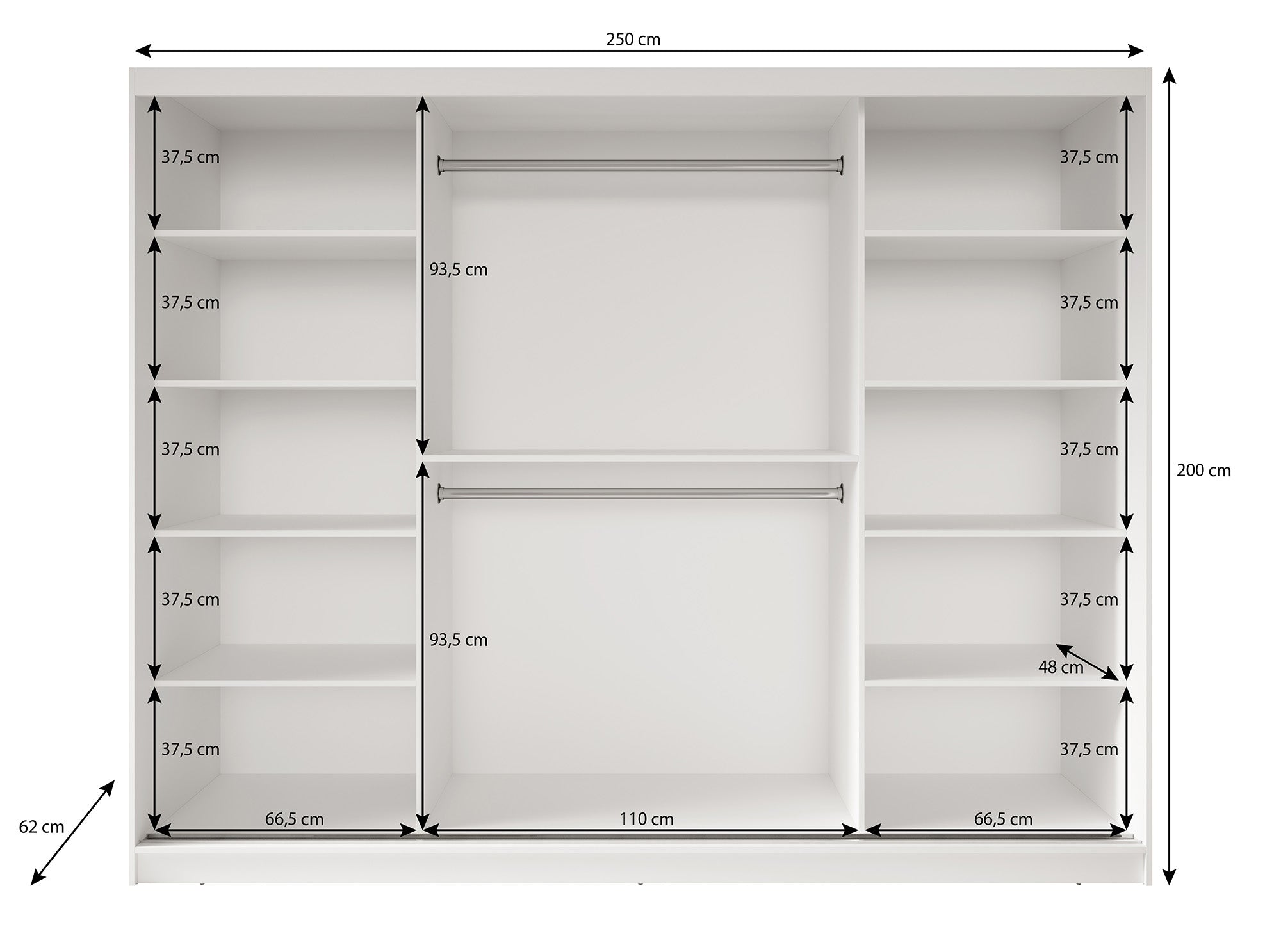 Davies - Kledingkast met schuifdeuren - Zwart - 250x62x200 cm
