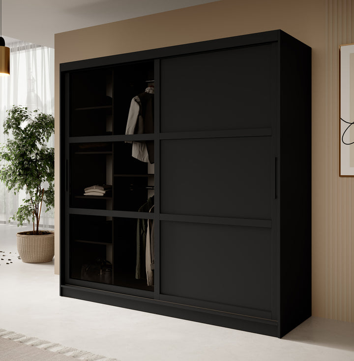 Davies 2 - Kledingkast met schuifdeuren - Zwart - 200x62x200 cm