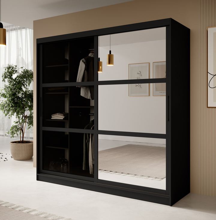 Davies - Kledingkast met schuifdeuren - Zwart - 200x62x200 cm