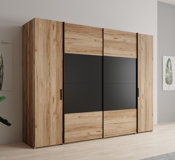 Dolce - Kledingkast 4-deurs - Eiken/zwart - 270x61x210 cm