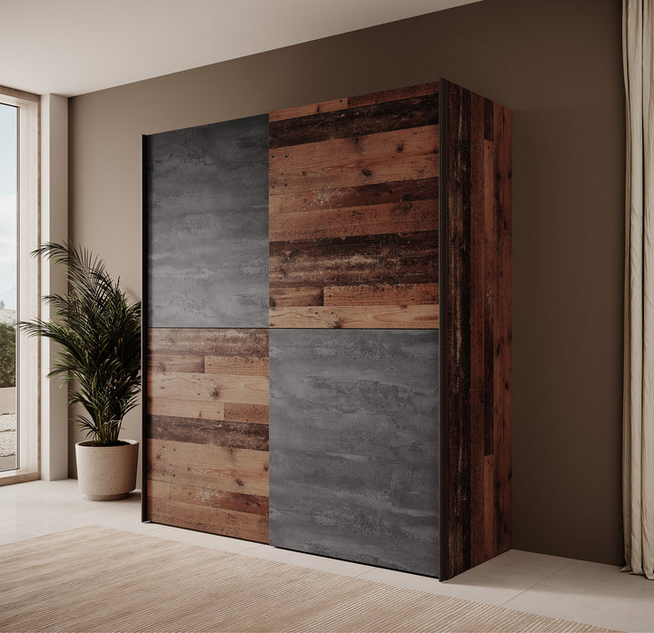 Dumas - Kledingkast met schuifdeuren - Old wood/grijs - 170x61x190 cm