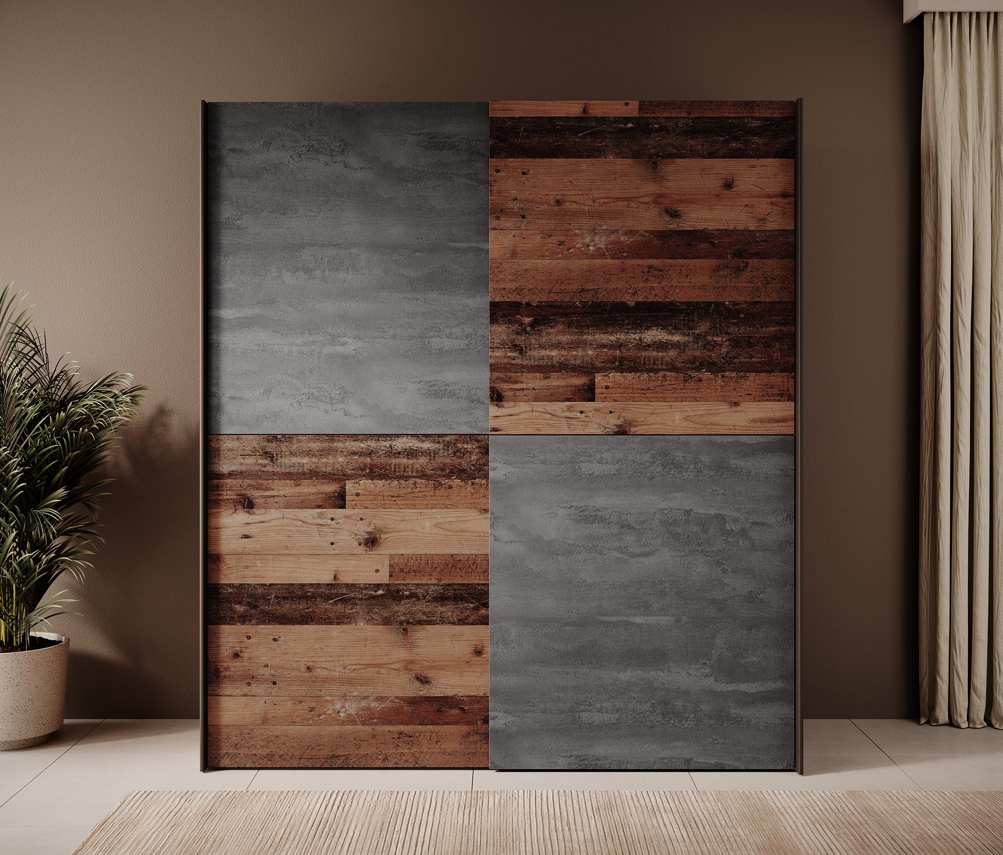 Dumas - Kledingkast met schuifdeuren - Old wood/grijs - 170x61x190 cm