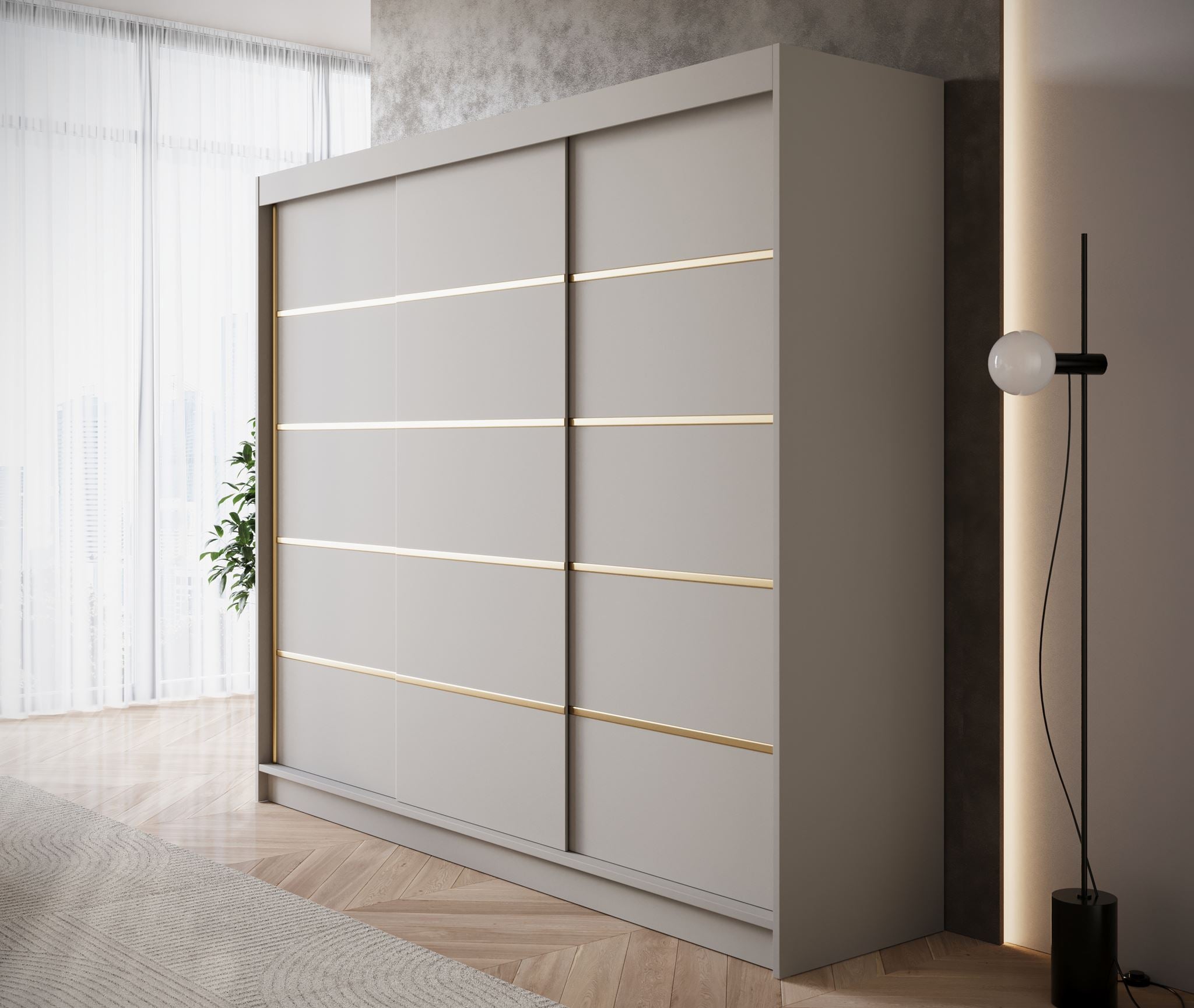 Eagle - Kledingkast met schuifdeuren - Beige - 250x58x215 cm