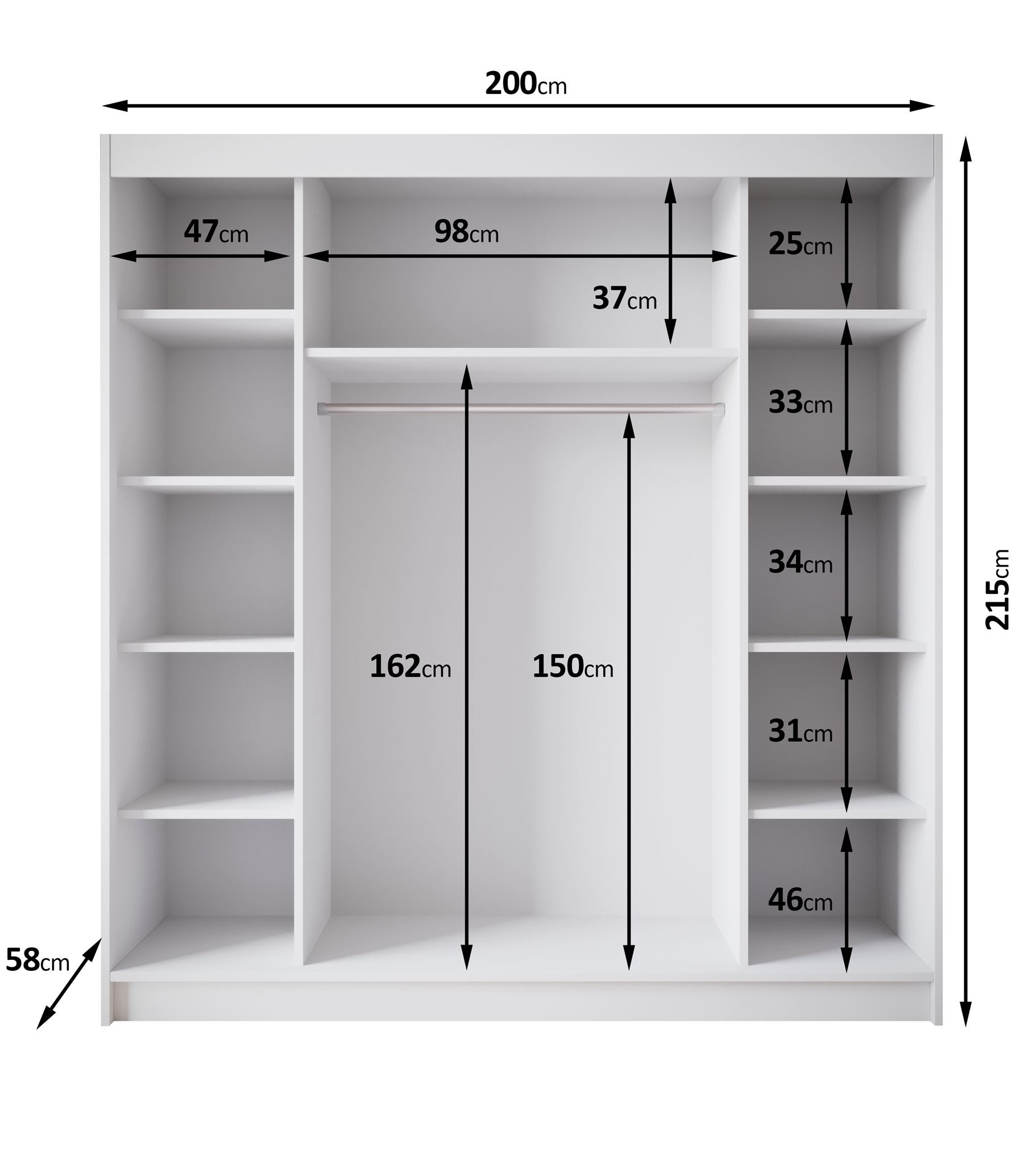 Eagle - Kledingkast met schuifdeuren - Beige - 200x58x215 cm