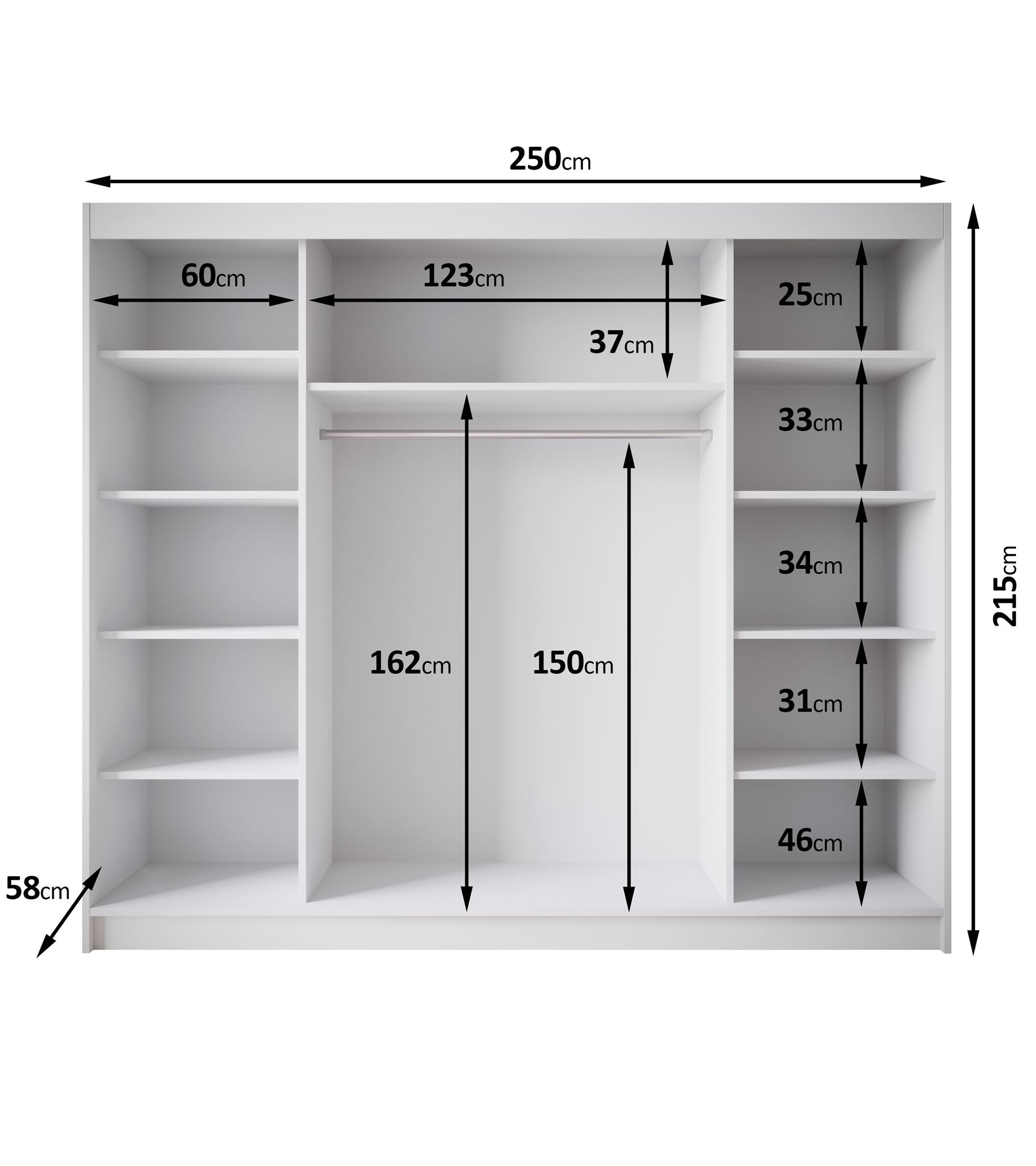 Eagle - Kledingkast met schuifdeuren - Beige - 250x58x215 cm