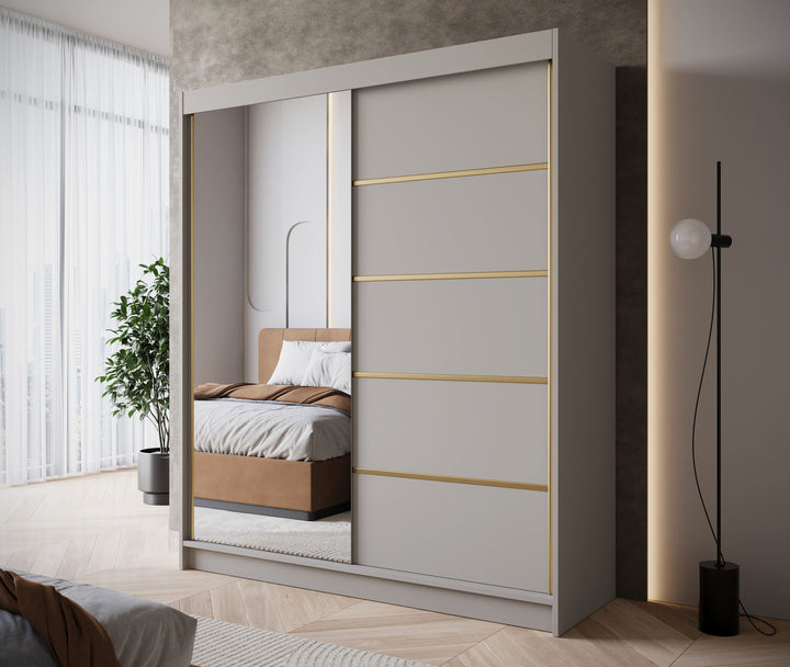 Eagle - Kledingkast met spiegel - Beige - 180x58x215 cm