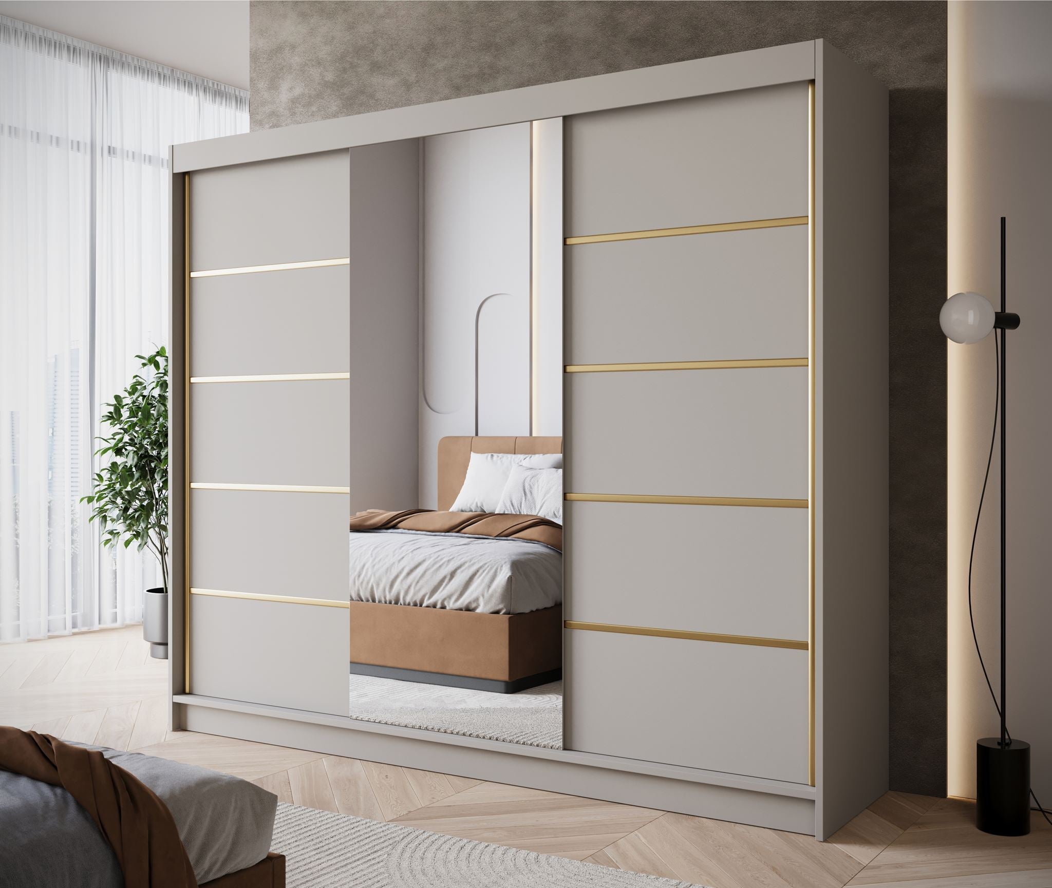 Eagle - Kledingkast met spiegel - Beige - 250x58x215 cm
