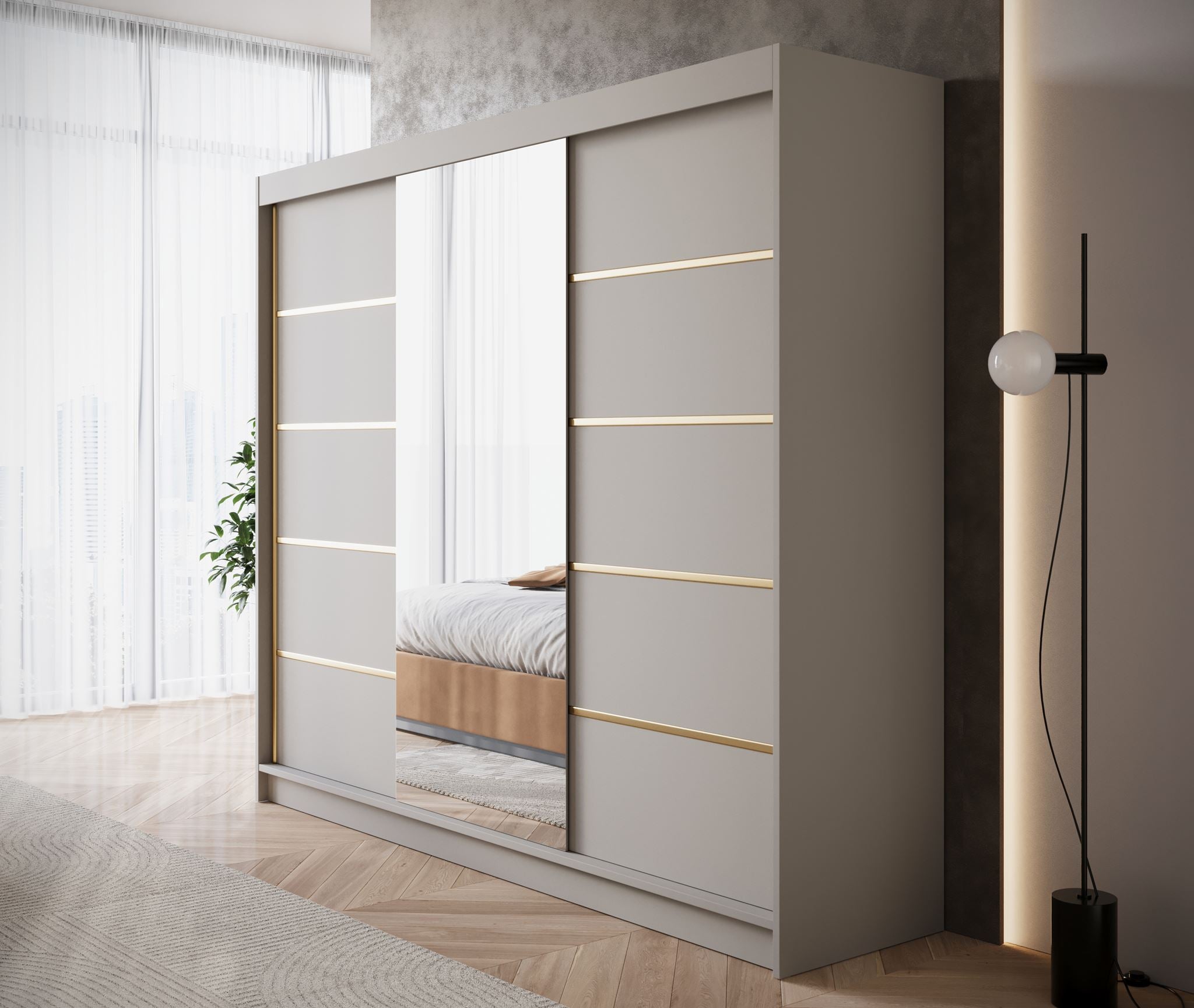 Eagle - Kledingkast met spiegel - Beige - 250x58x215 cm